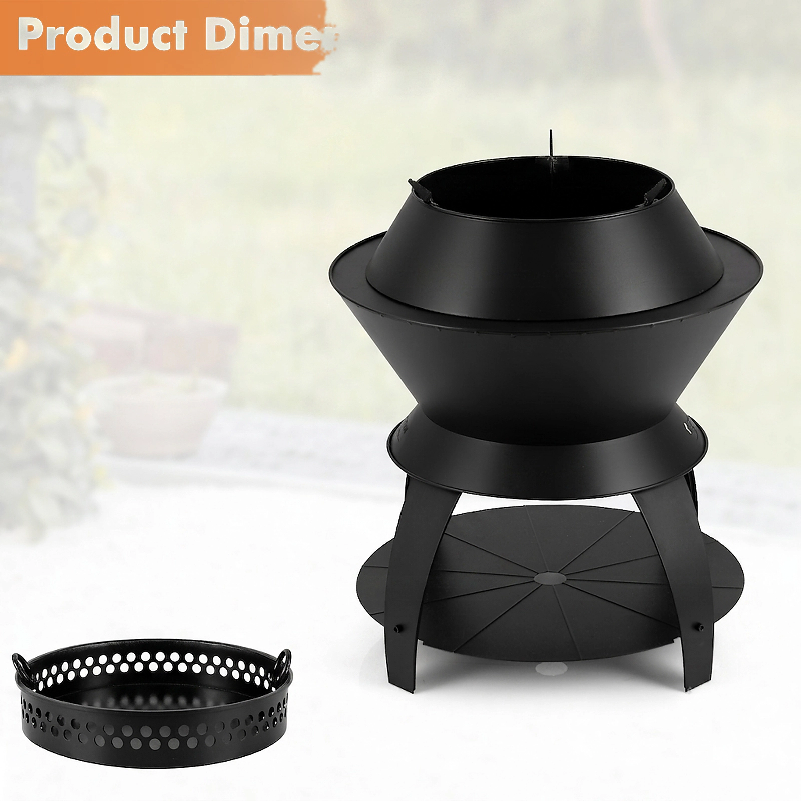 SUGIFT Black Pot Holder and Log Shelf 20-in Patio Fire Pit Metal Camping Fire Bowl