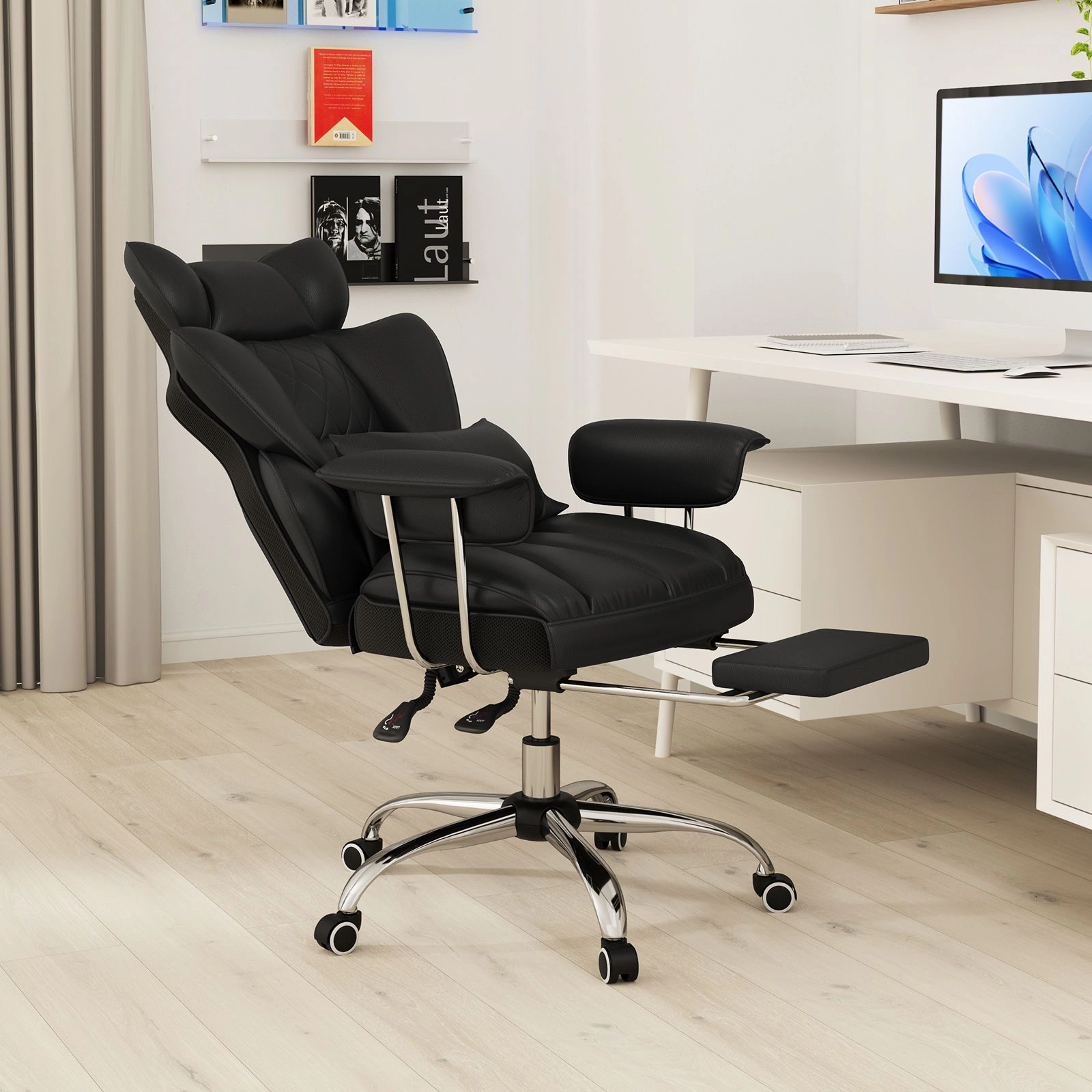SlickBlue Reclining Desk Chair with Adjustable Height and Footrest