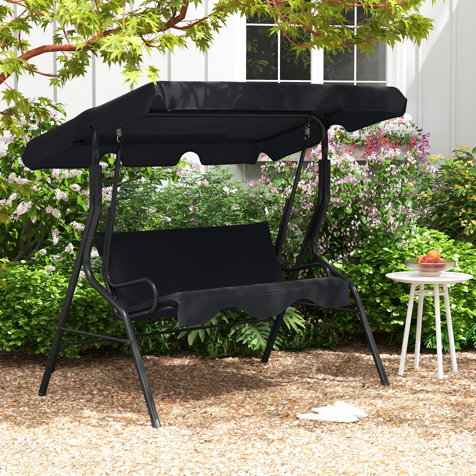 SUGIFT 3-Seat Outdoor Patio Canopy Swing with Cushion 500-lb Capacity Black