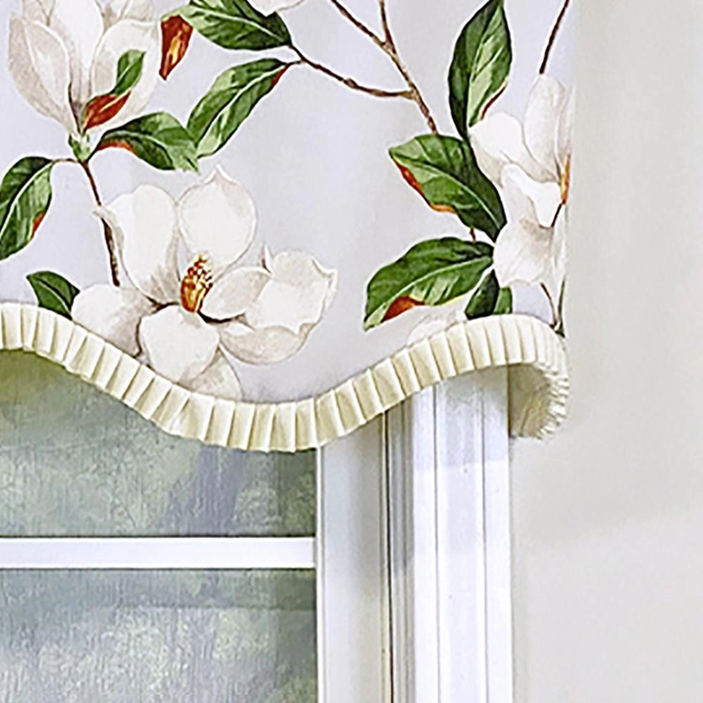 RLF Home Magnolia Ruffled Provance Valance Gray. 3" Rod Pocket, Layered. 50"W x 16"L