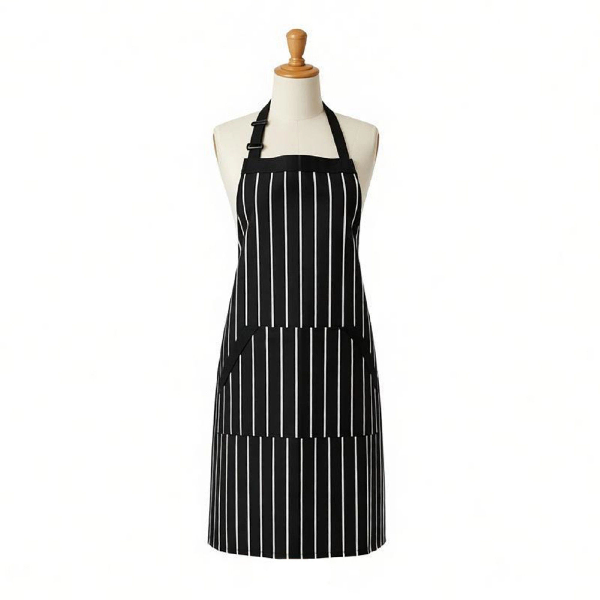 Alilang Women Striped Kitchen Apron Cotton Blend Adjustable Neck with Pockets Chef Cooking Server