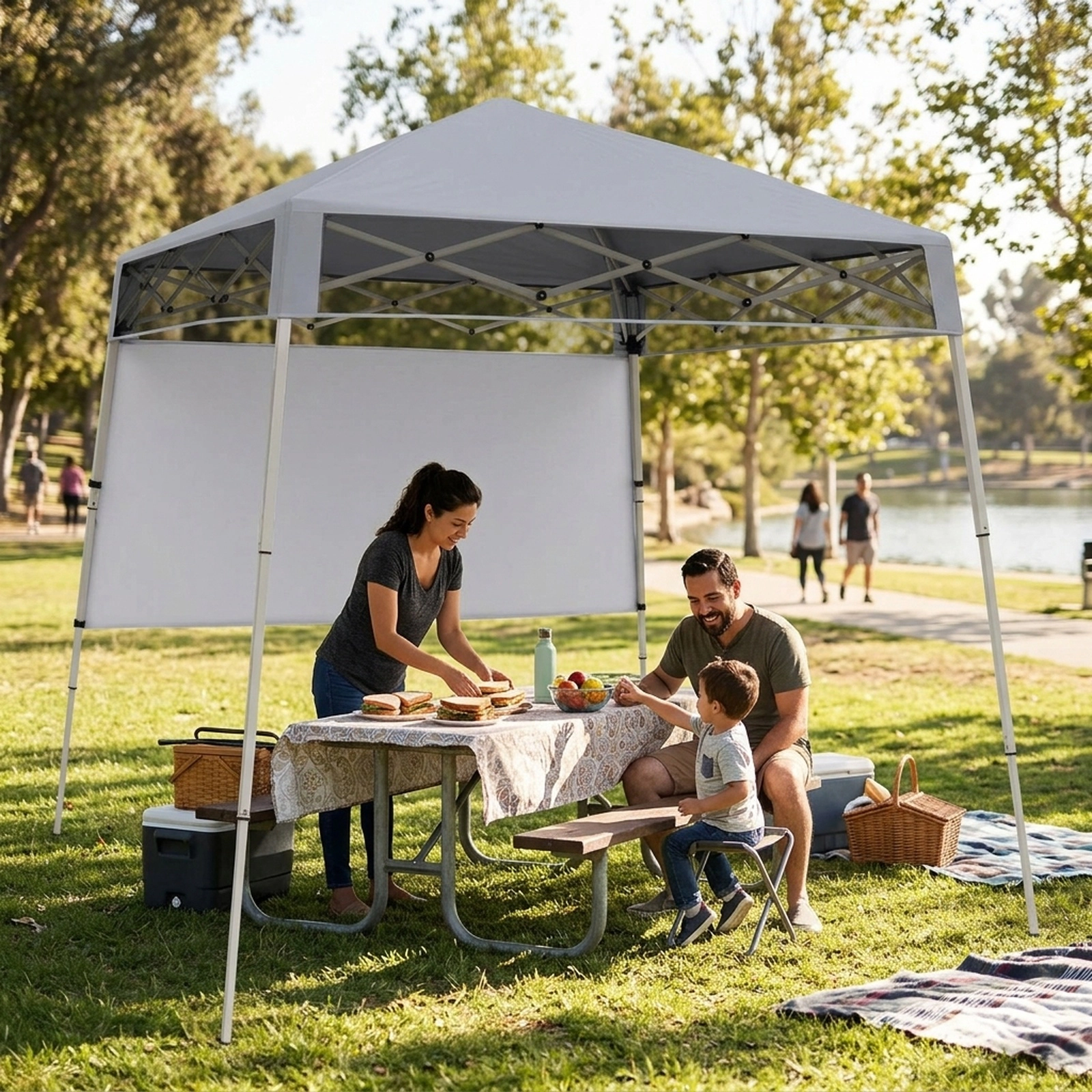 SUGIFT White Instant Slant Leg Pop Up Canopy Tent with 1 Half Sidewall and Carry Bag 7-ft W 7-ft D 7.4-ft H