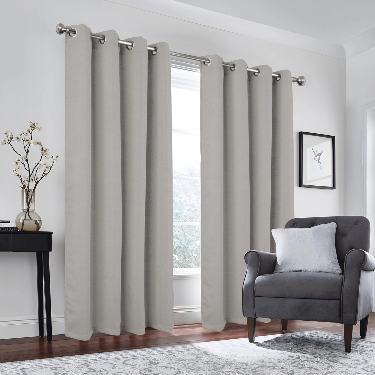 RT Designers Collection 100% Polyester 190 GSM Tilley Revisible Blackout Grommet Curtain Panel 54" x 84" Silver