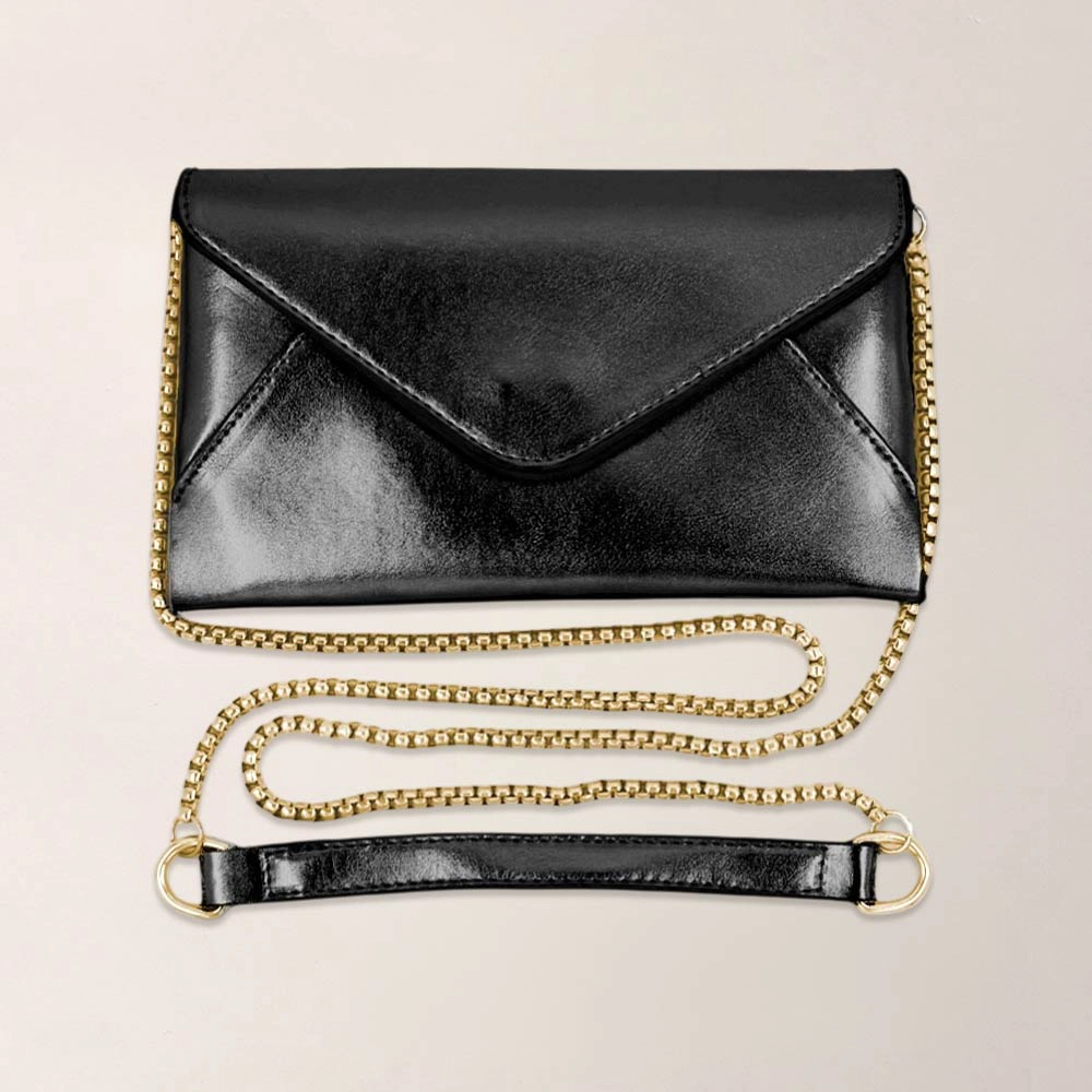 FASHNZFAB Faux Leather Metallic Envelope Clutch Crossbody Bag