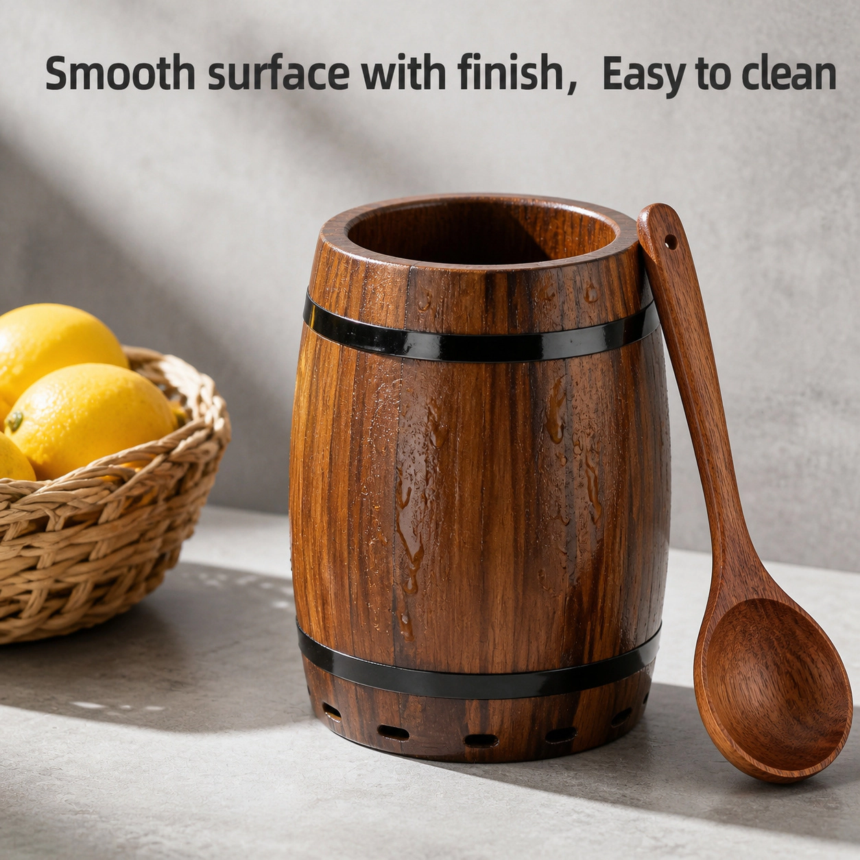 WZK Rustic Farmhouse Wooden Wine Barrel Sturdy Smooth Kitchen Utensil Holder