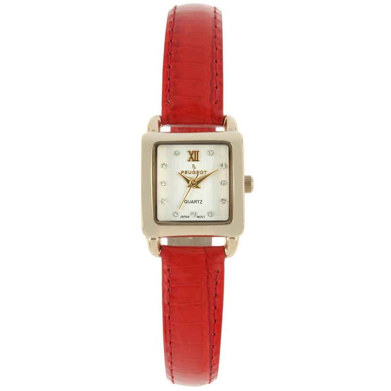 Peugeot Women's 20mm Square Watch with Glossy Red Leather Strap