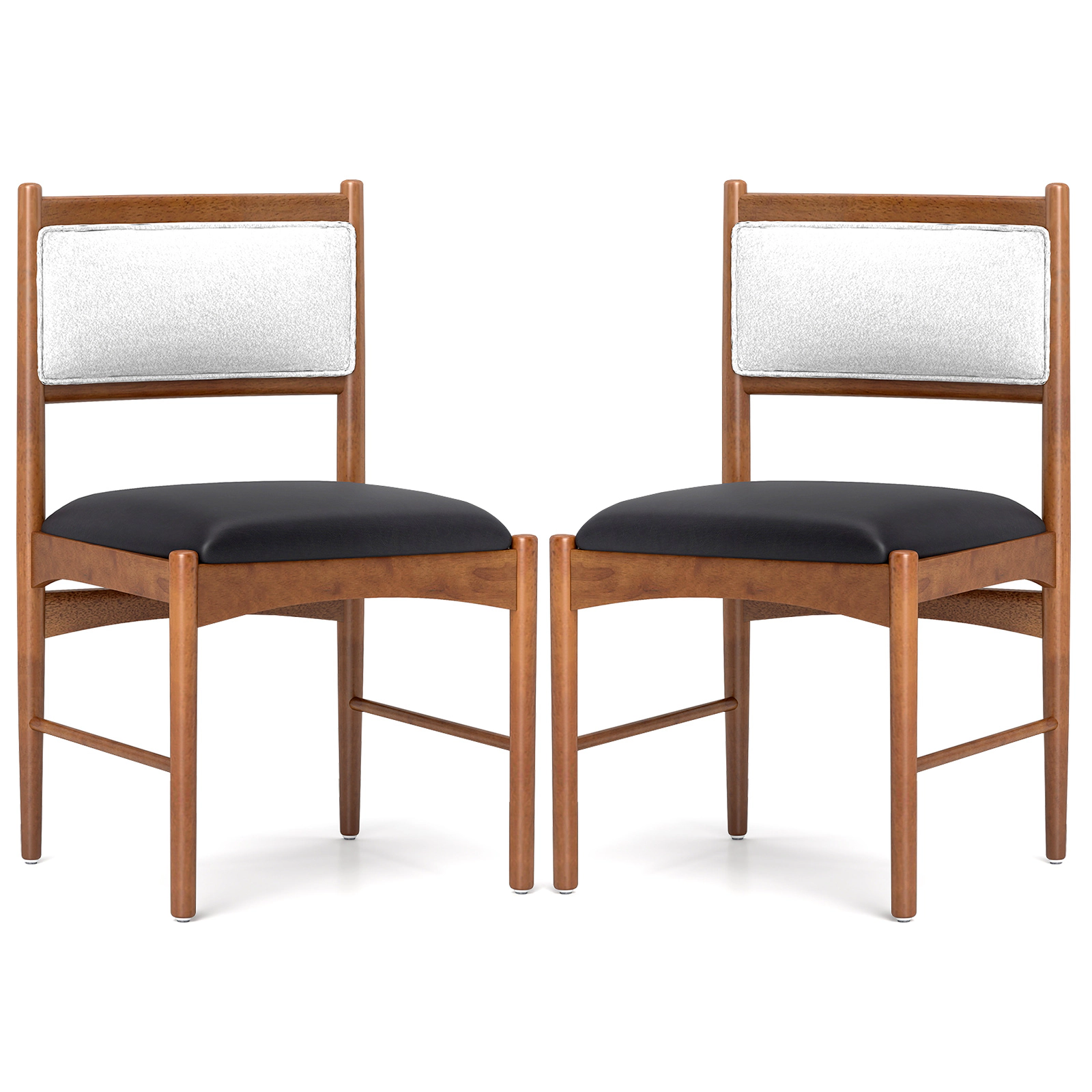LJG Wooden Dining Chair Set of 2 with Rubber Wood Frame and Faux Sherpa Backrest