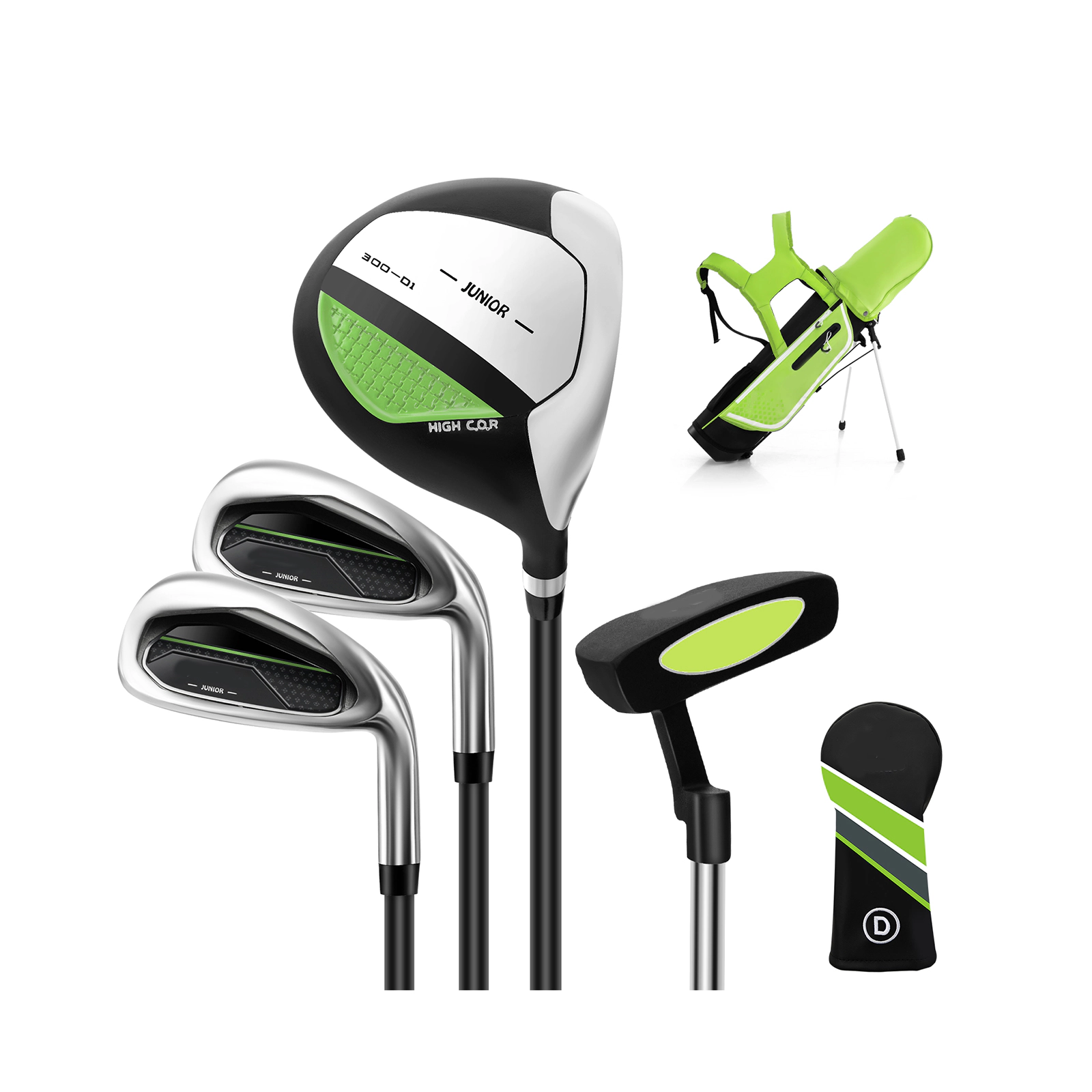 SUGIFT Kids Junior Complete Golf Club Set Stand Bag Rain Hood 4-Way Divider 26-in Bag Ages 8-10 Years Green