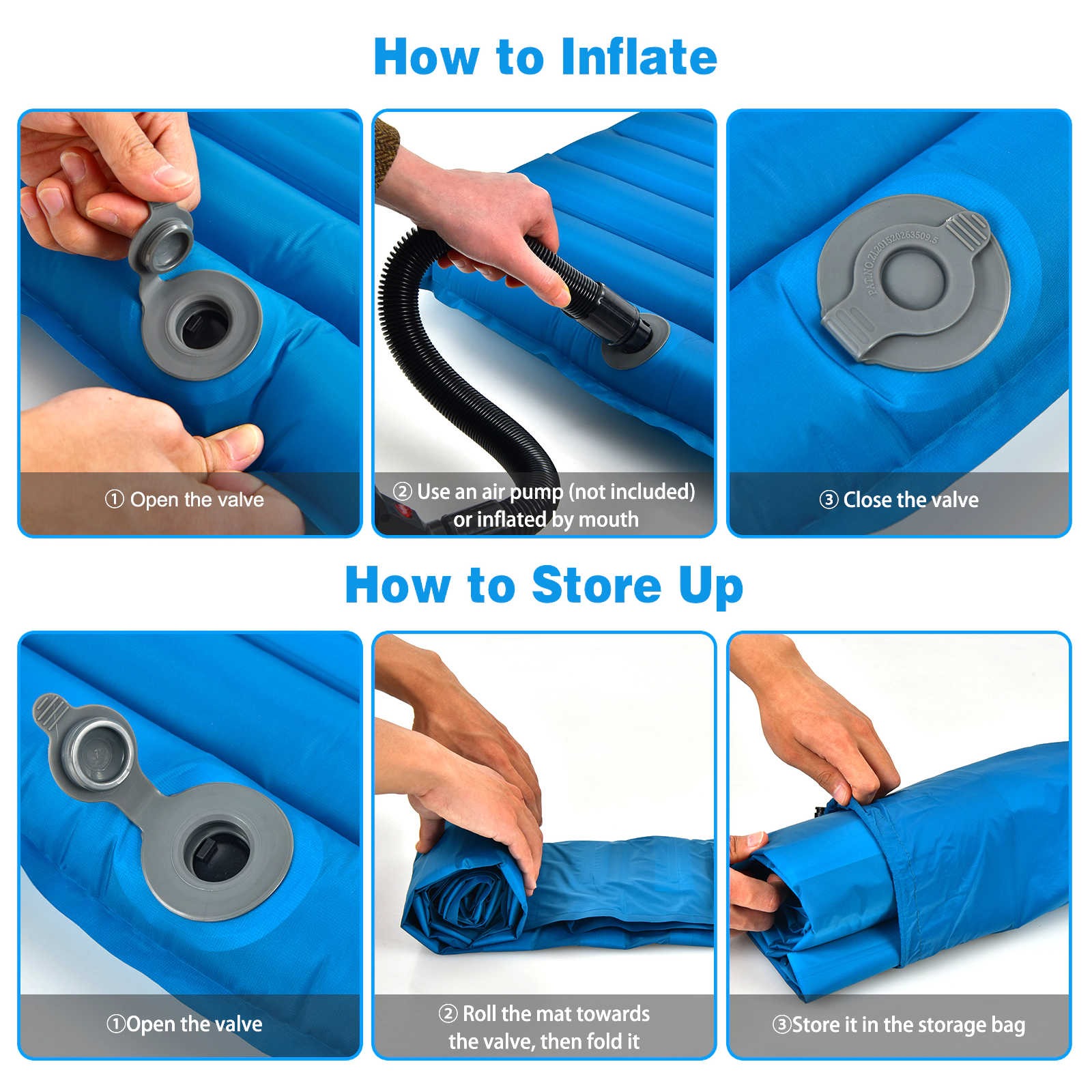 SUGIFT 3-Inch Thick Inflatable Camping Air Mattress Sleeping Pad 77.6-in Long 1.4-lb Net Weight 220-lb Capacity Blue
