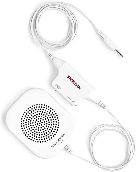SANGEAN PS-300 Pillow Speaker with In-Line Volume Control and Built-In Amplifier, White