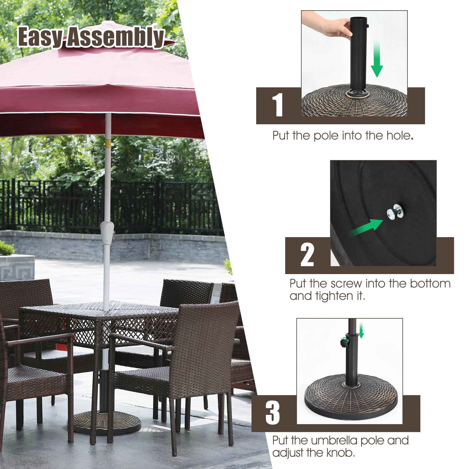 Hivvago 22Lbs Patio Resin Umbrella Base With Wicker Style For Outdoor Use