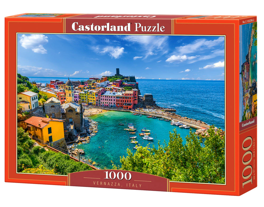 CASTORLAND 1000 Piece Jigsaw Puzzles, Vernazza, Cinque Terre, Italy, Mediterranean coast, Fishing boats, C-105298-2