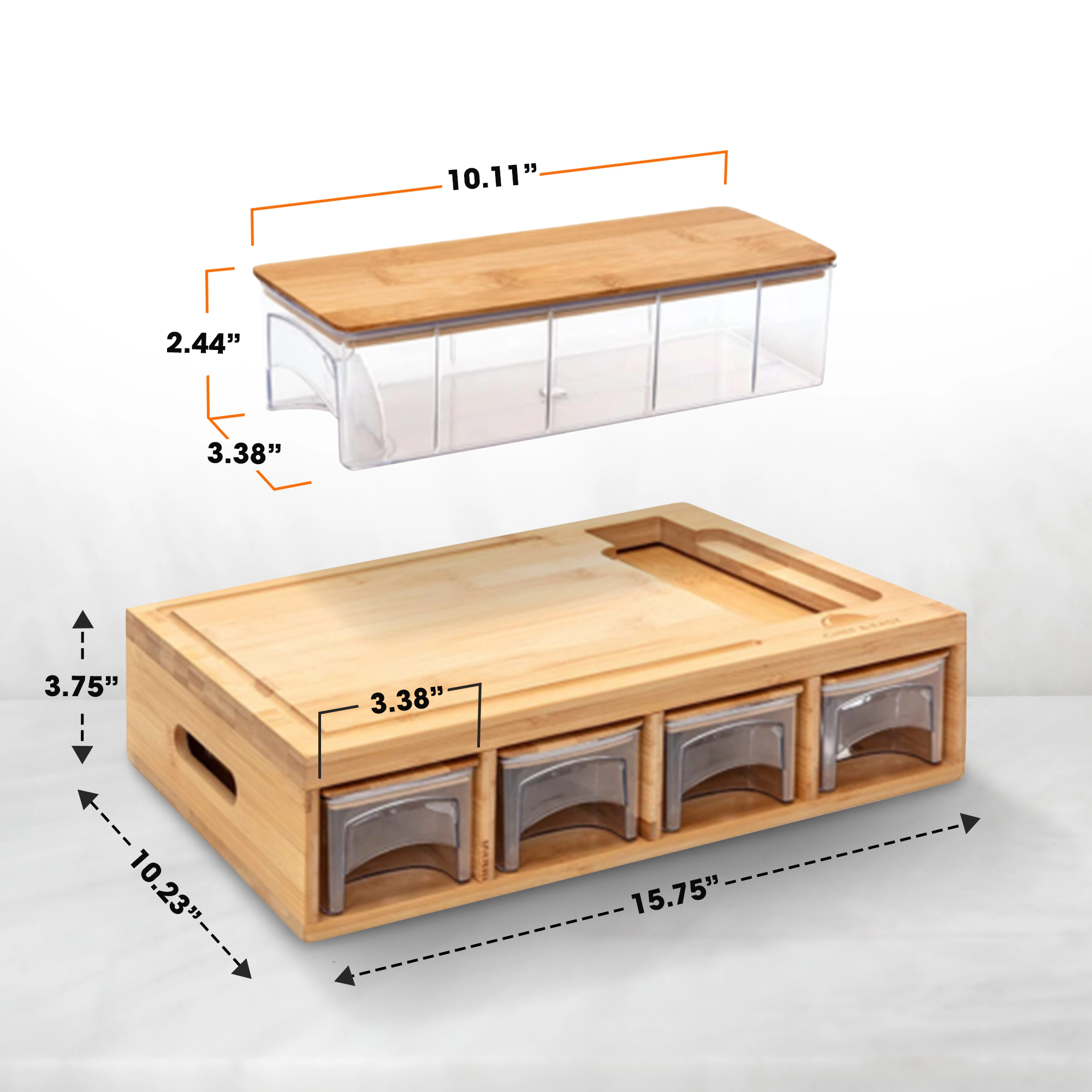 Cheer Collection Bamboo Cutting Board with 4 Graters, 4 Prep Trays with Lids and Juice Groove