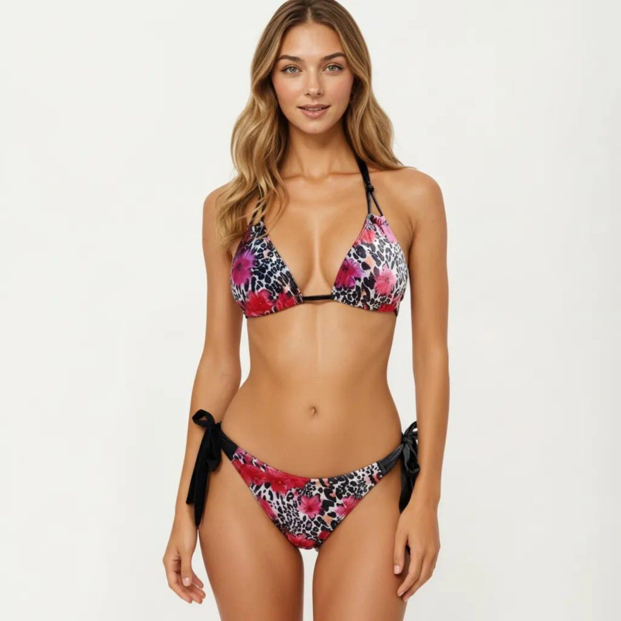 Anna-Kaci Women 2-Piece Triangle Bikini Set Floral Leopard Print