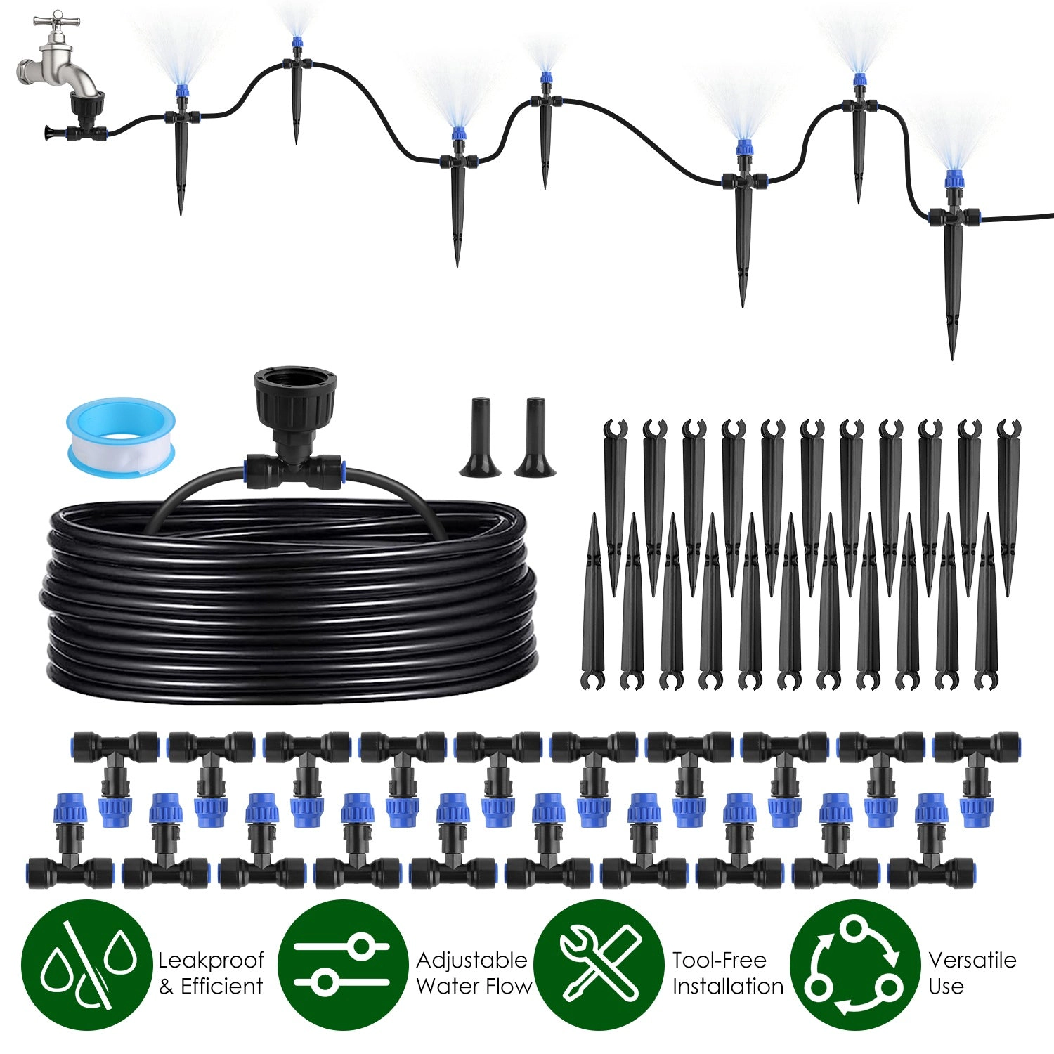 GBruno 75ft Drip Irrigation System With Misting Nozzles
