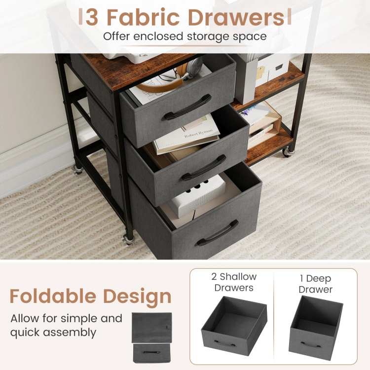 Hivvago 3 Drawer Mobile File Cabinet with Charging Station Rolling Printer Stand Open Storage Shelves