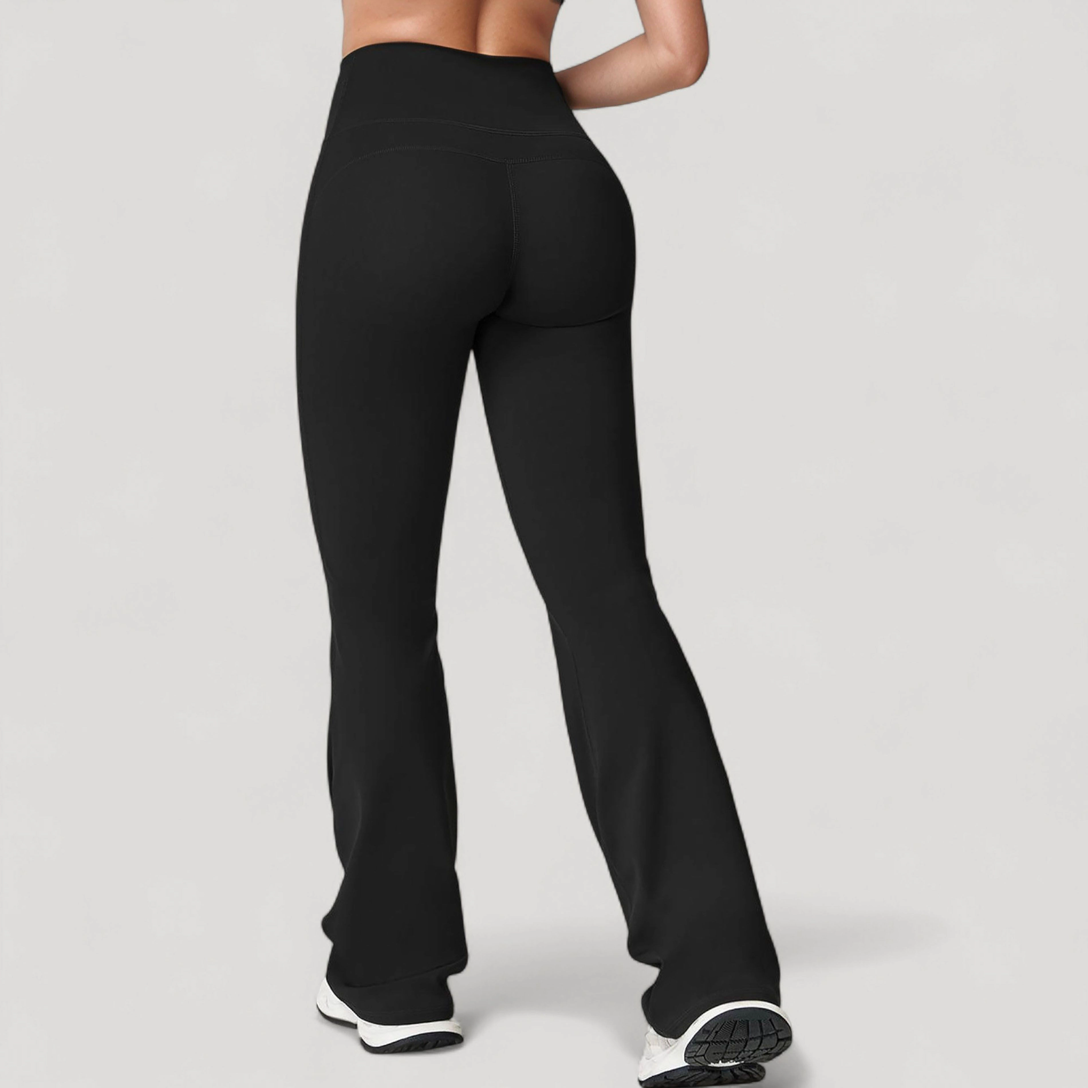 Anna-Kaci Active Women's High Waist Flared Leg Stretch Pants Smooth Fabric Seamless Waistband Lounge Bottoms