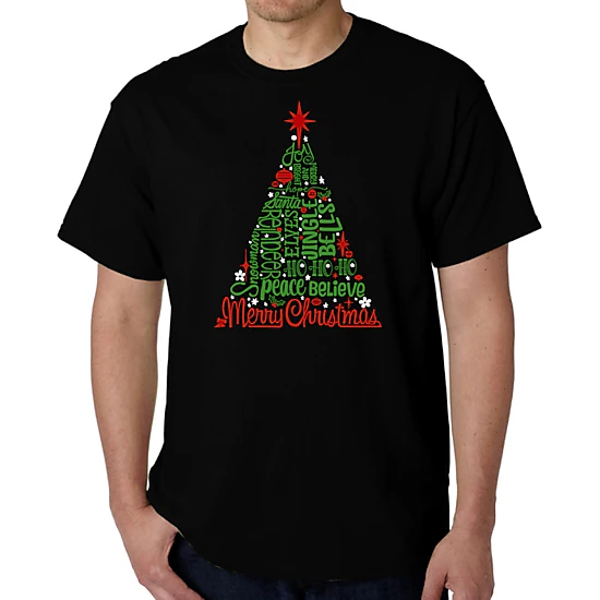 LA Pop Art Men's Word Art T-Shirt - Holiday Christmas Tree