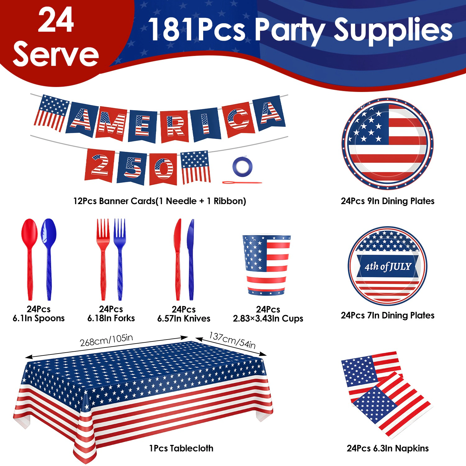GBruno Disposable 4th Of July Party Supplies