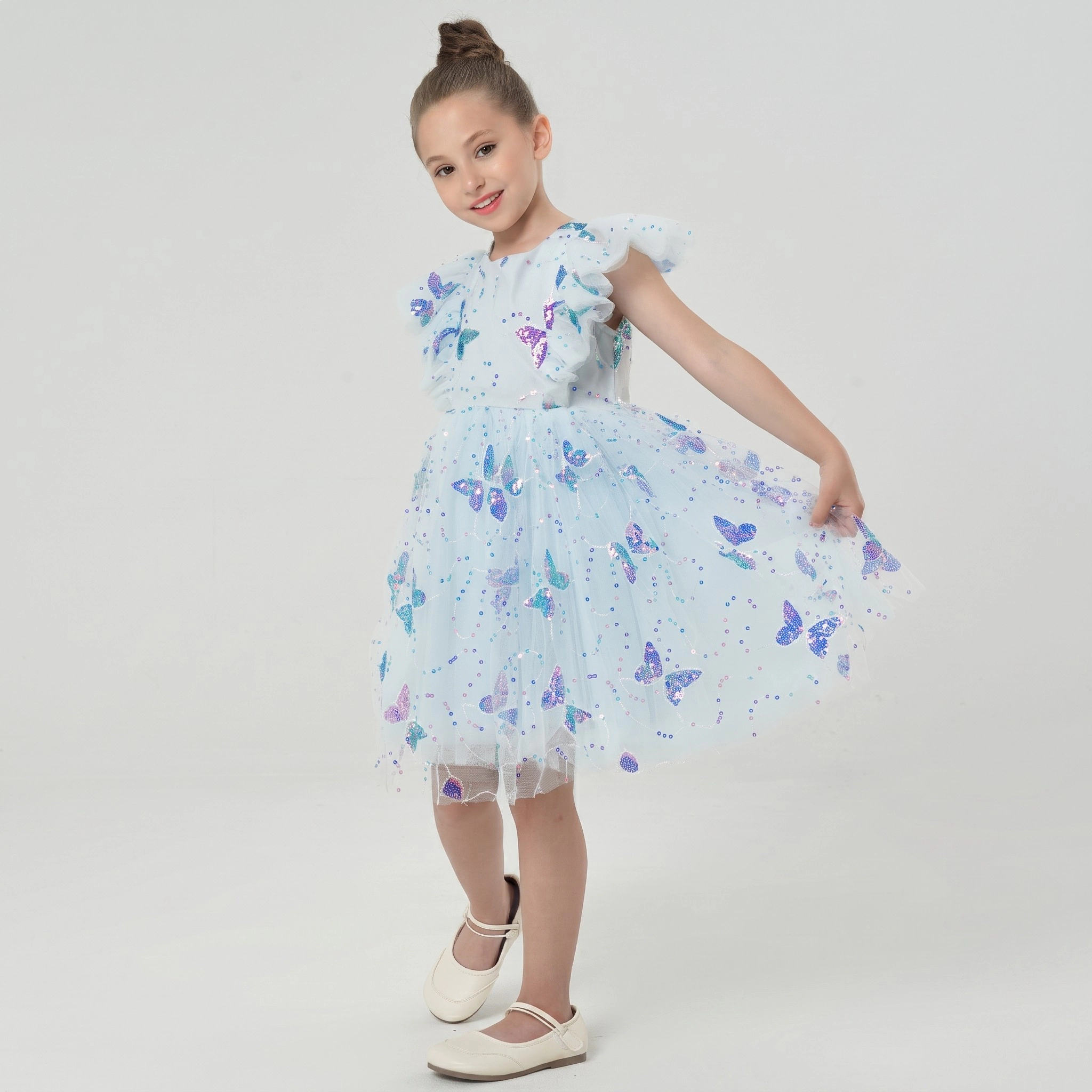 2Bunnies Girls' 3T-10Y Sparkly Butterfly Sequin Embellished Tulle Birthday Party Dress