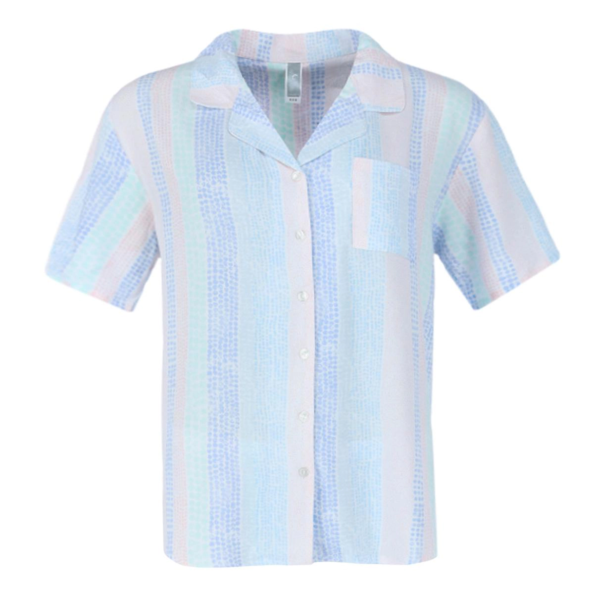 PJ Couture Women's Multi Stripe Notch Short Sleeve Pajama Set