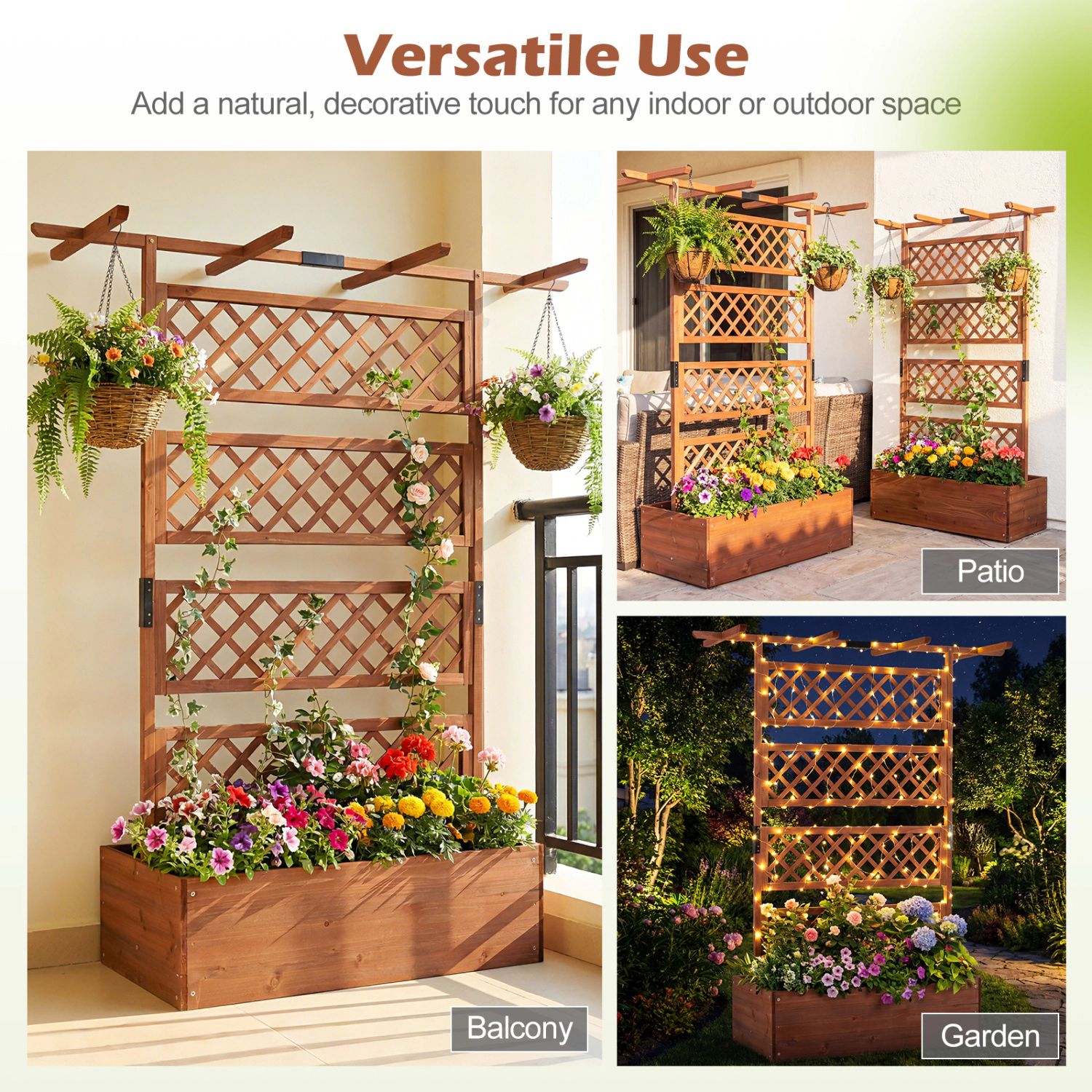 Hivvago Garden Planter Box with Lattice Trellis and Privacy Panel