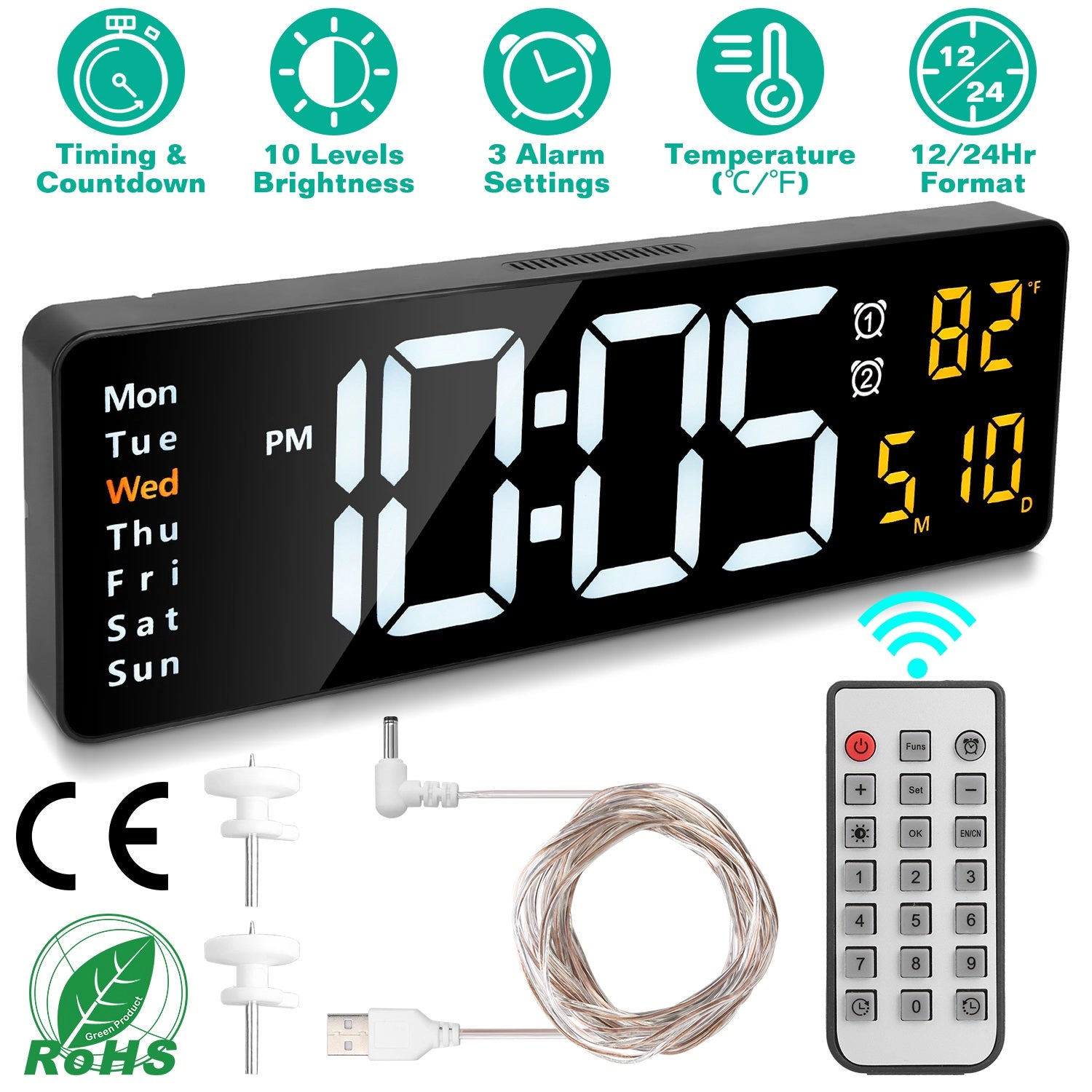 GBruno LED Digital Wall Clock With Remote Control