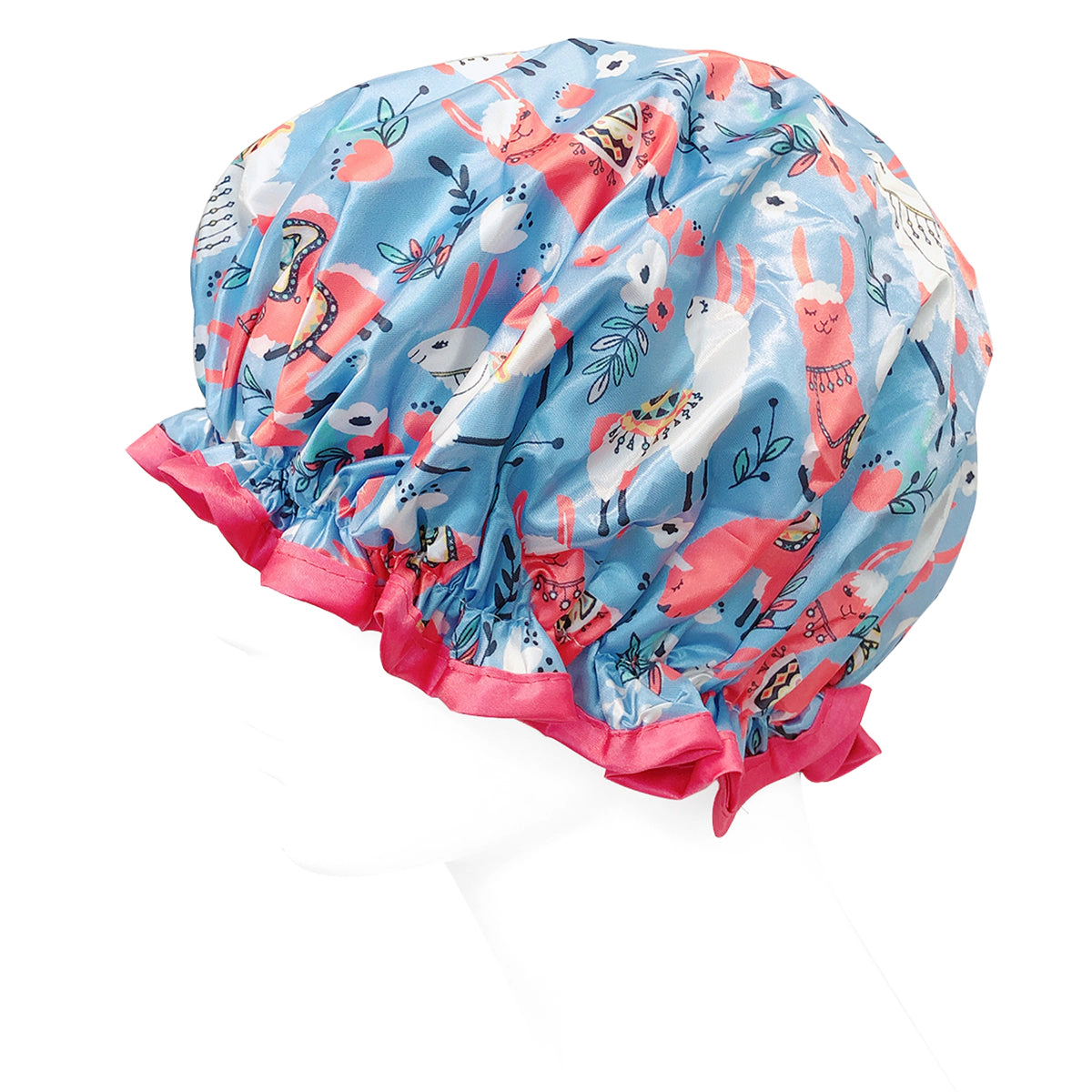 Wrapables Women's Stylish Double Layer Waterproof Shower Caps (Set of 4), Llamas & Ocean Fun