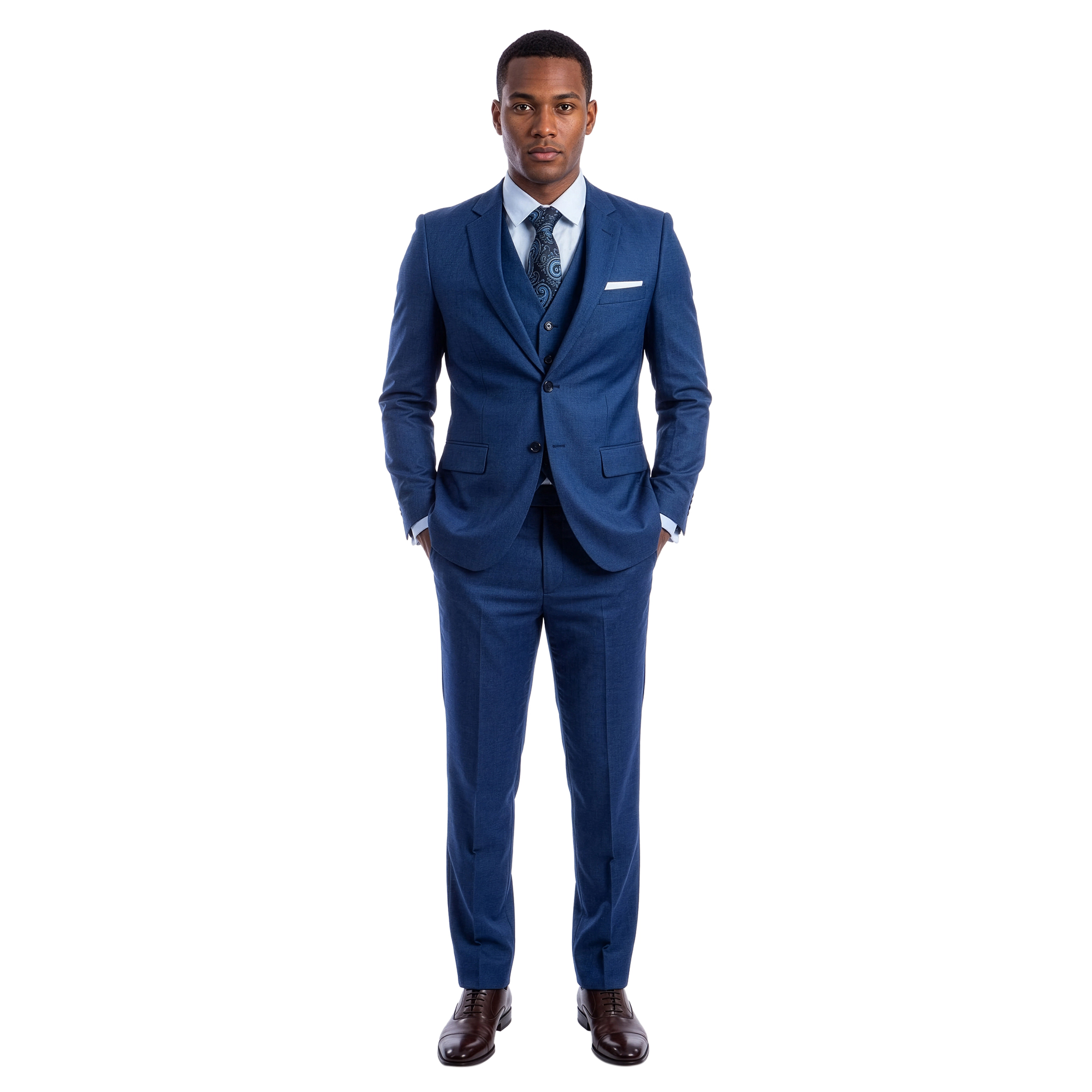 Tazzio Mens Regular Fit 3 Piece Sharkskin Suit Set