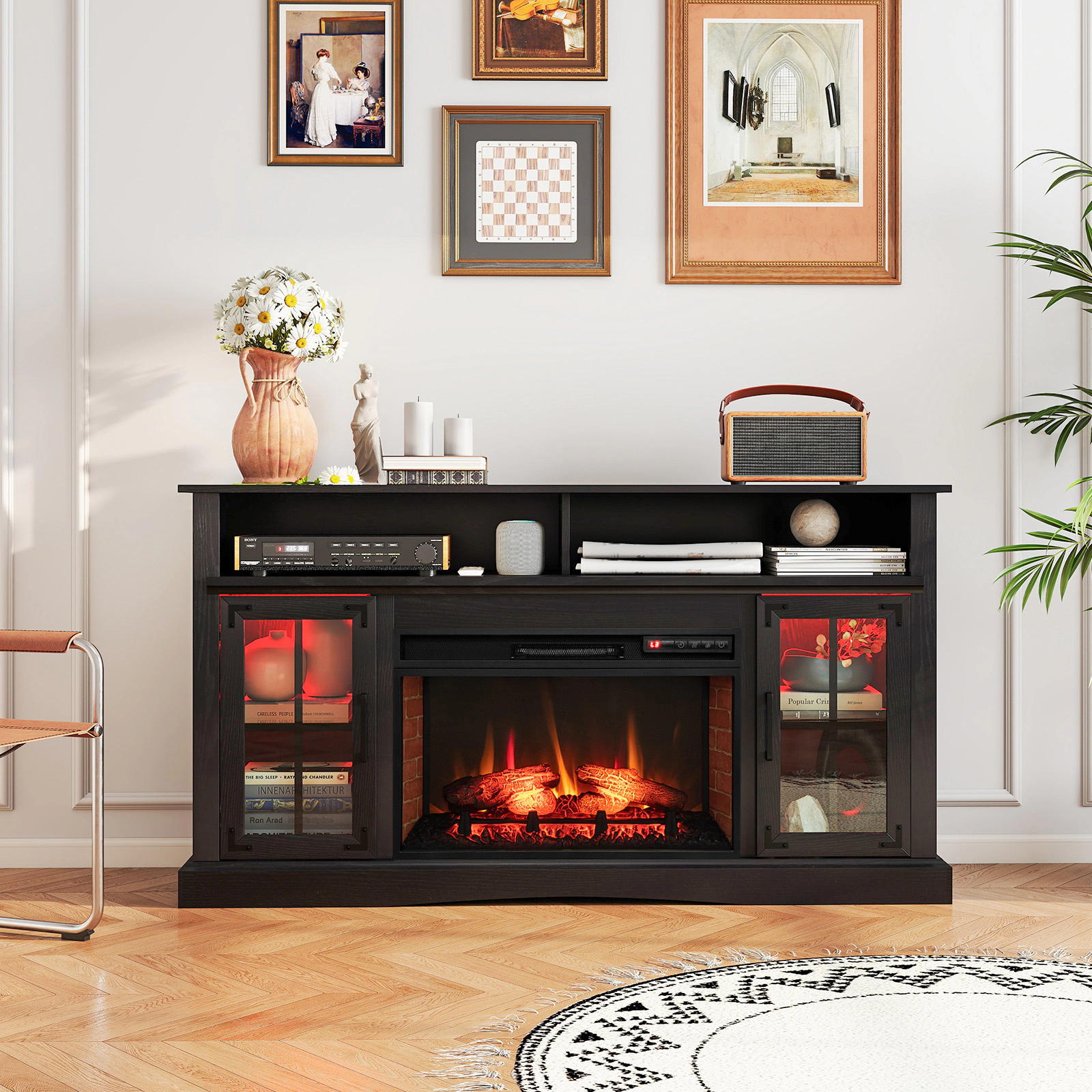 LJG Fireplace TV Stand with Remote Controls and Thermostat for TVs up to 50 Inch