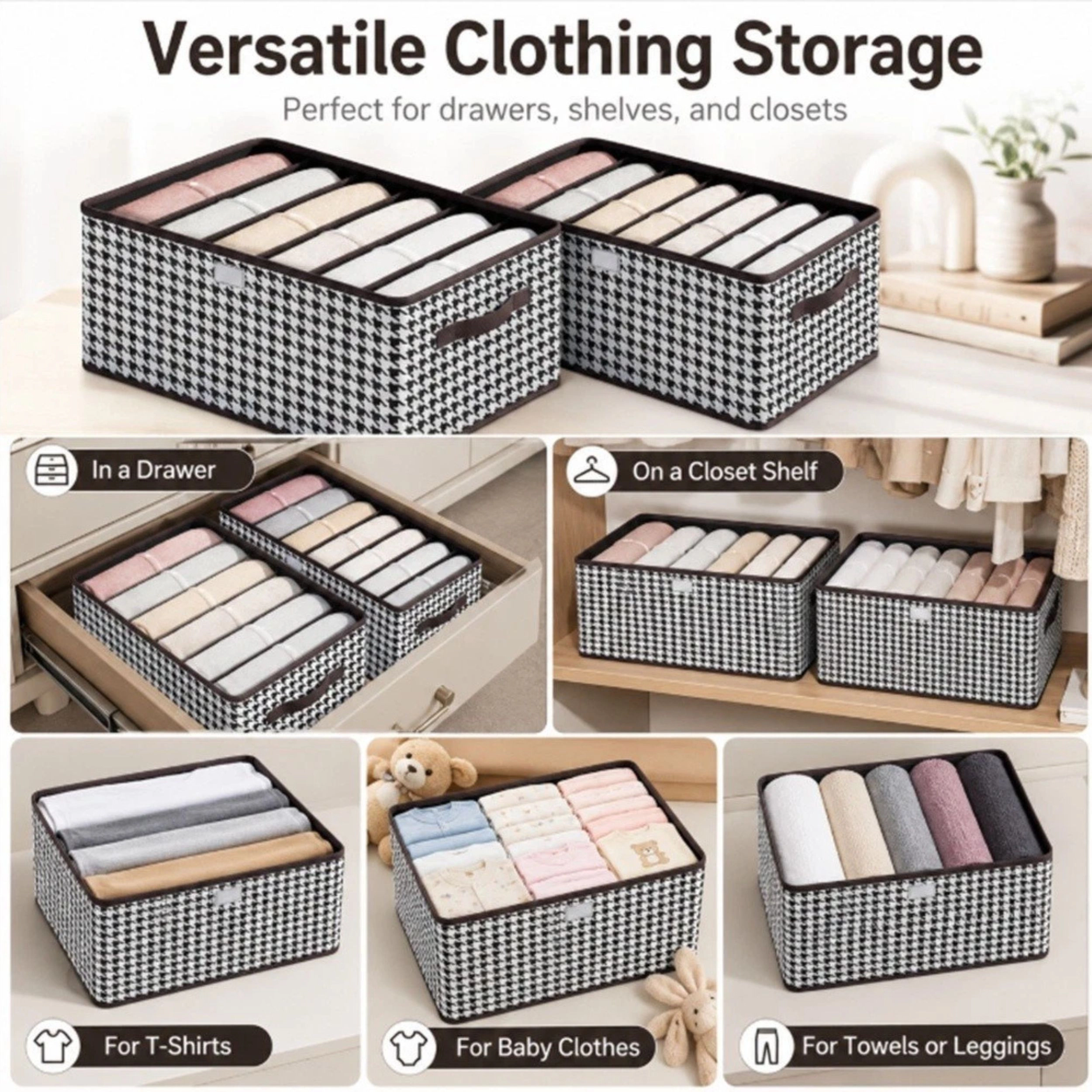 Home Collection Pack of 2, 6-Grid Closet Organizer Bins Clothes Storage Boxes
