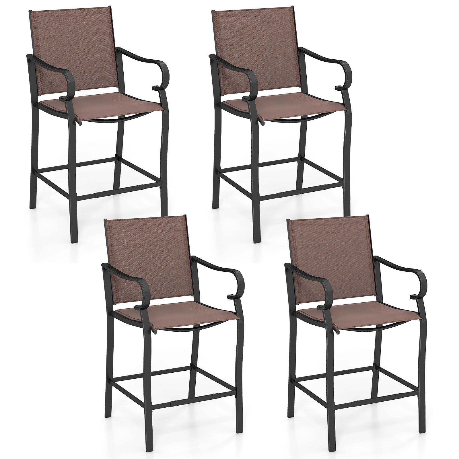 SUGIFT Breathable Mesh Outdoor Counter Height Bar Stools Set of 4 Bar Seating 330-lb Capacity 25.5-in Seat Height Brown