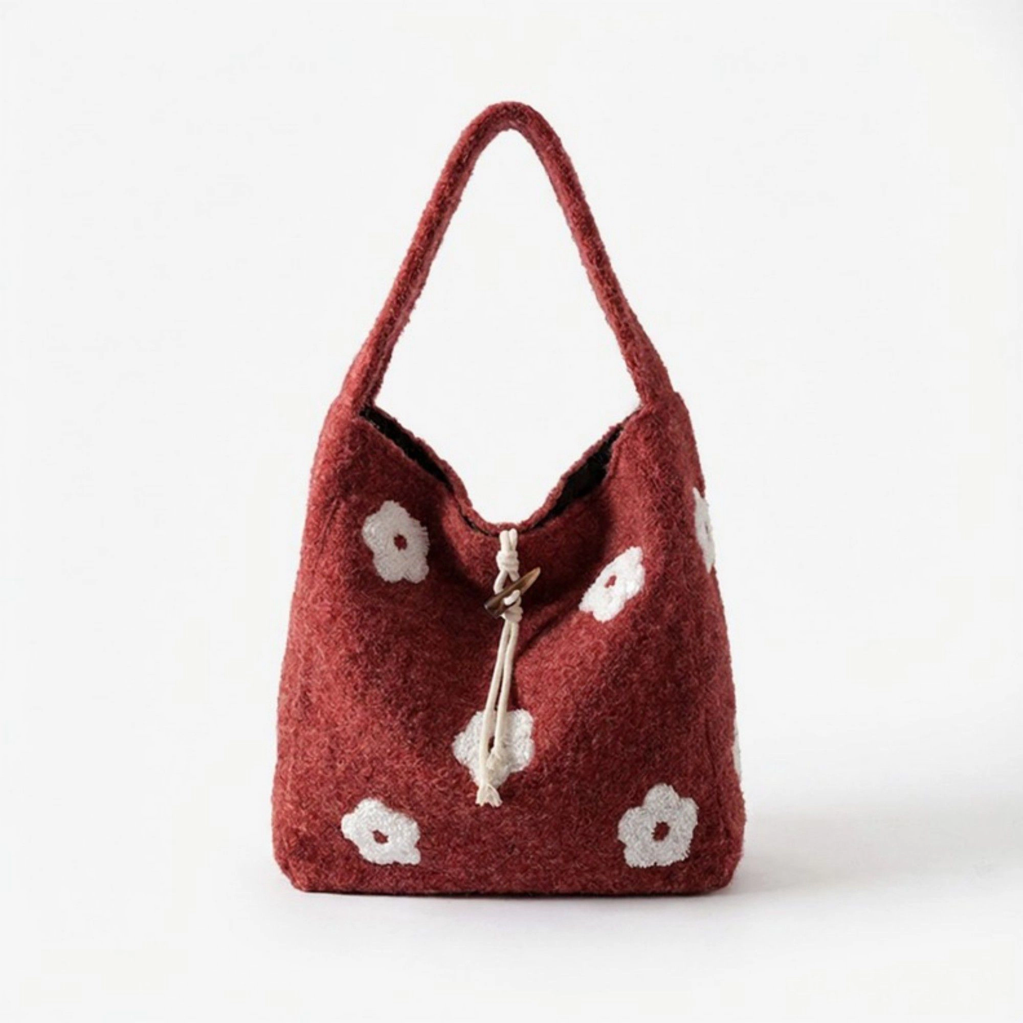 Alilang Women's Floral Applique Felt Hobo Shoulder Bag with Soft Structured Body and Top Handle