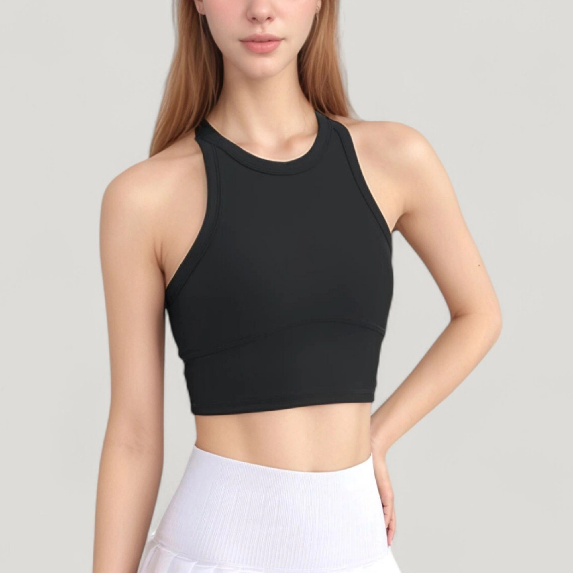 Anna-Kaci Women's High Neck Racerback Athletic Top with Contoured Seam Details