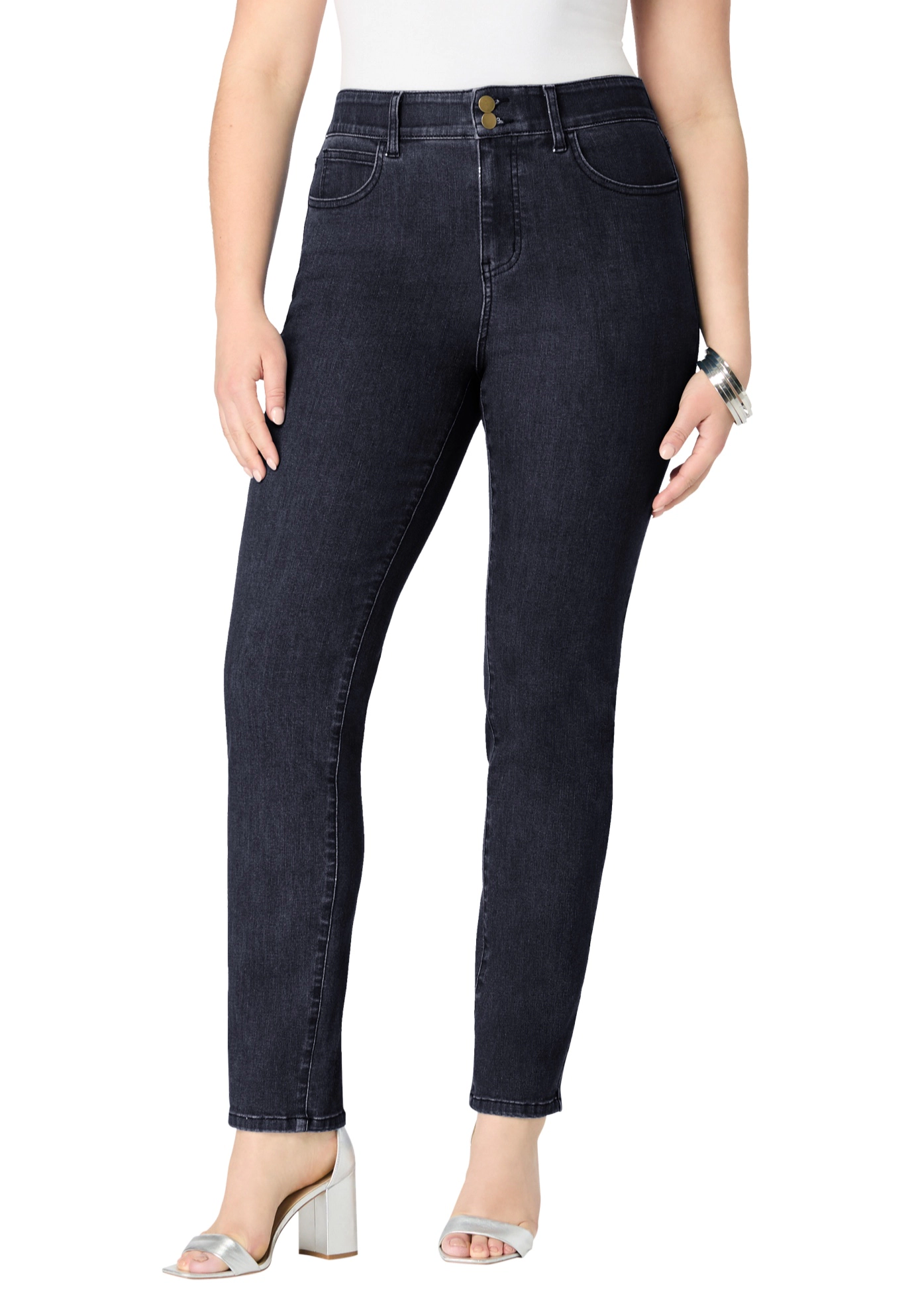 Roaman's Women's Plus High-Rise Tummy Control Straight-Leg Jeans