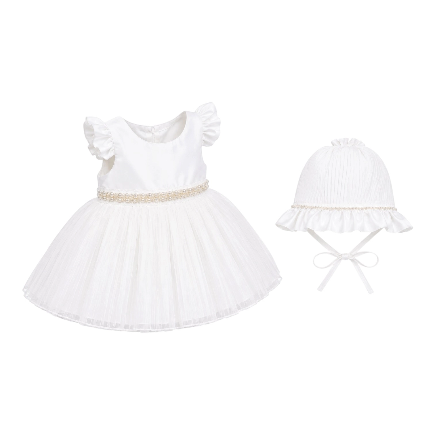 Laurenza's Baby Girls Short-Sleeve Pearl Baptism Christening Gown