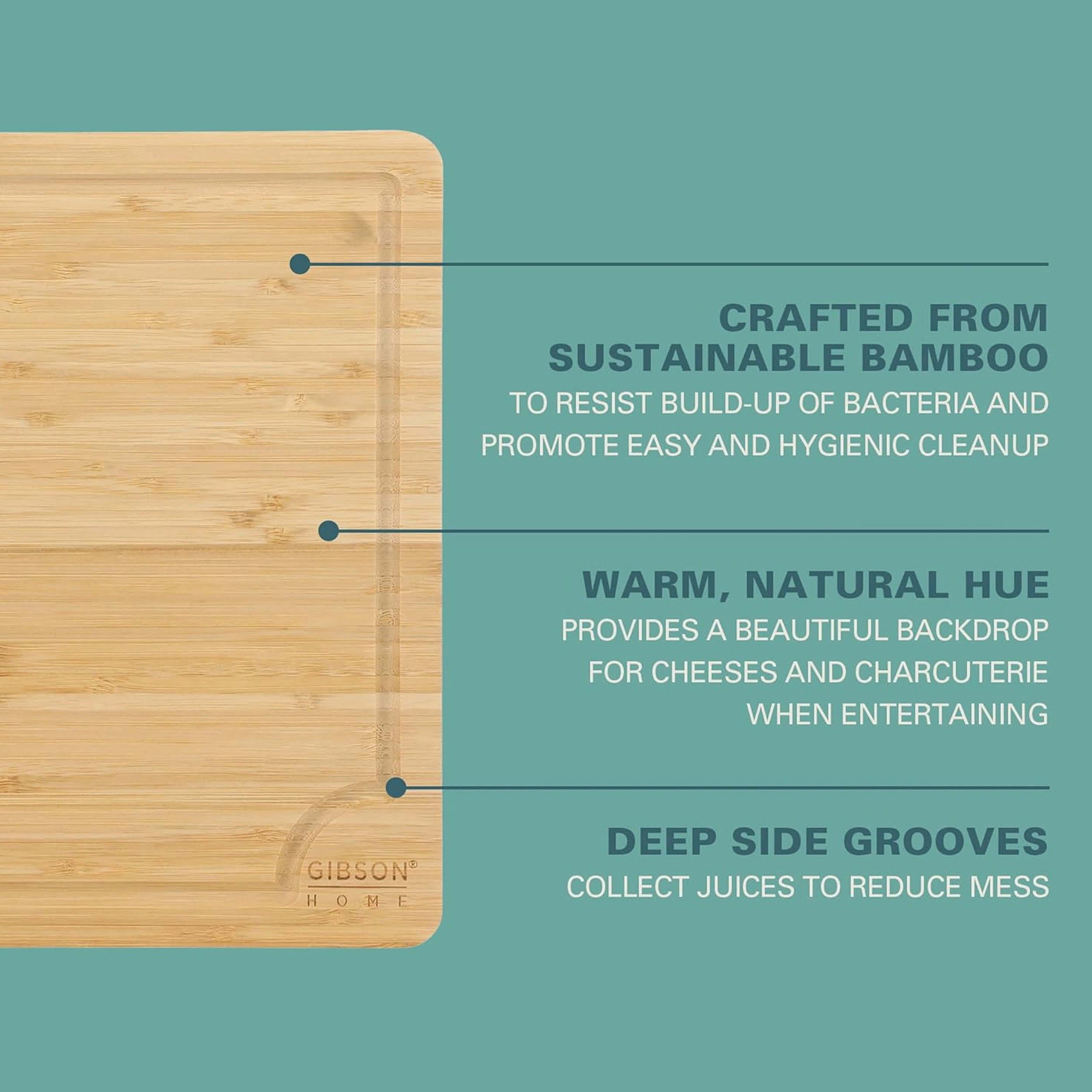 Gibson Home Forestview 18 x 12 Inch Rectangle Bamboo Cutting Board with Juice Grooves