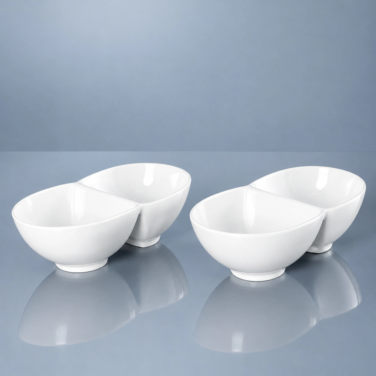 WZK Set of 2 Ceramic Chip Dip Bowls Divided Serving Platter