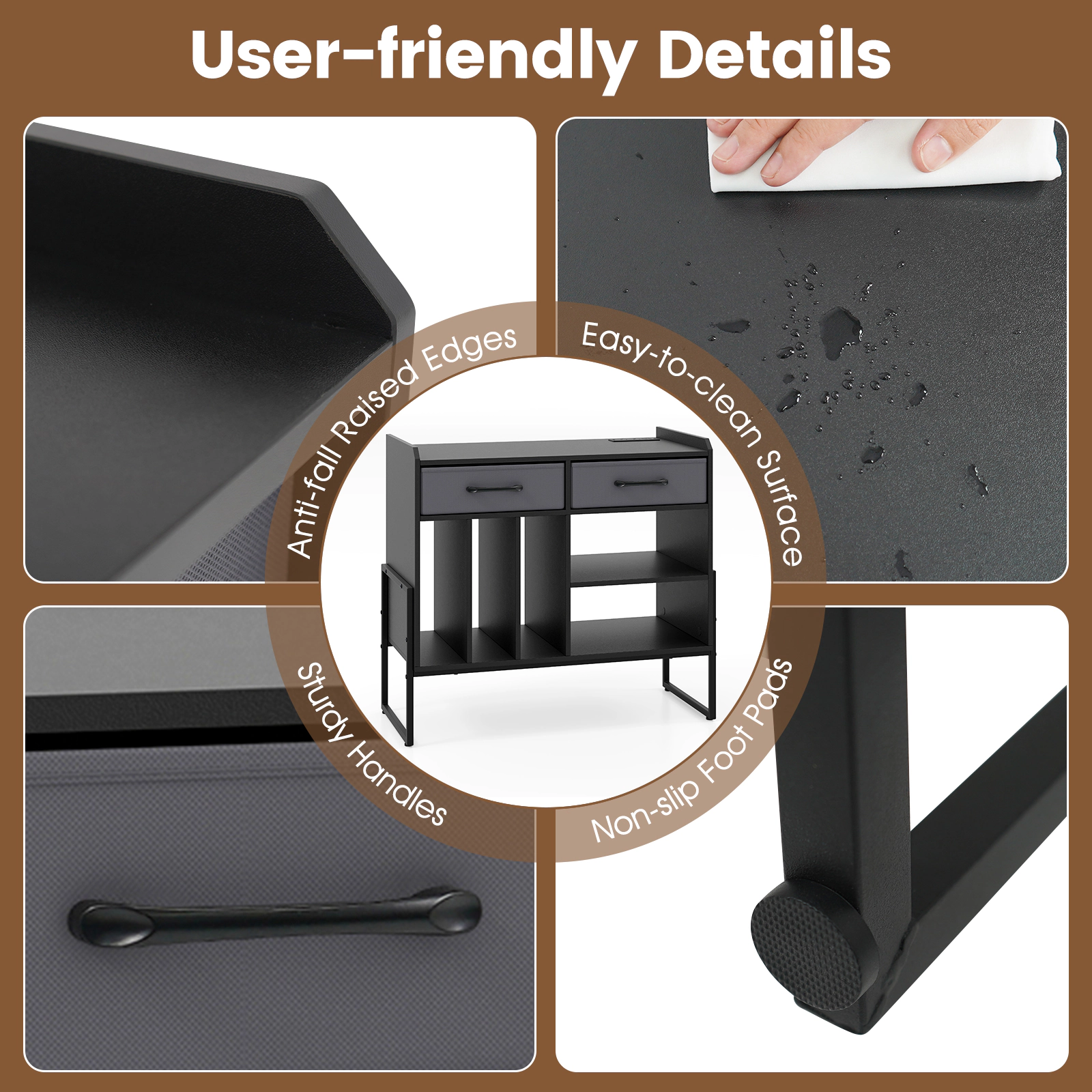 Glintex Large Record Player Stand with 2 Fabric Drawers and 209-Lb Capacity