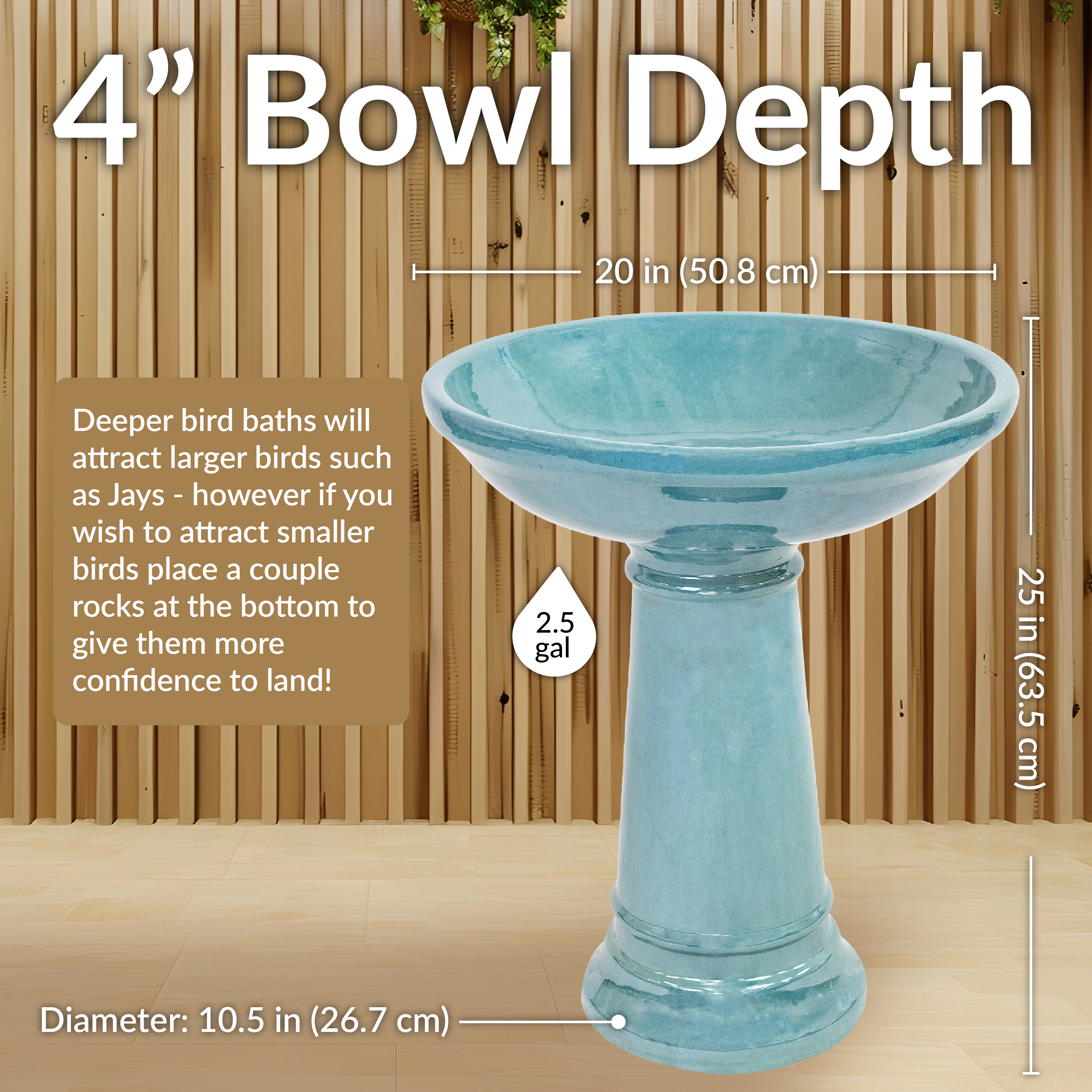 Sunnydaze Calais Glazed Ceramic Bird Bath for Outside, 25” H, Jade Green