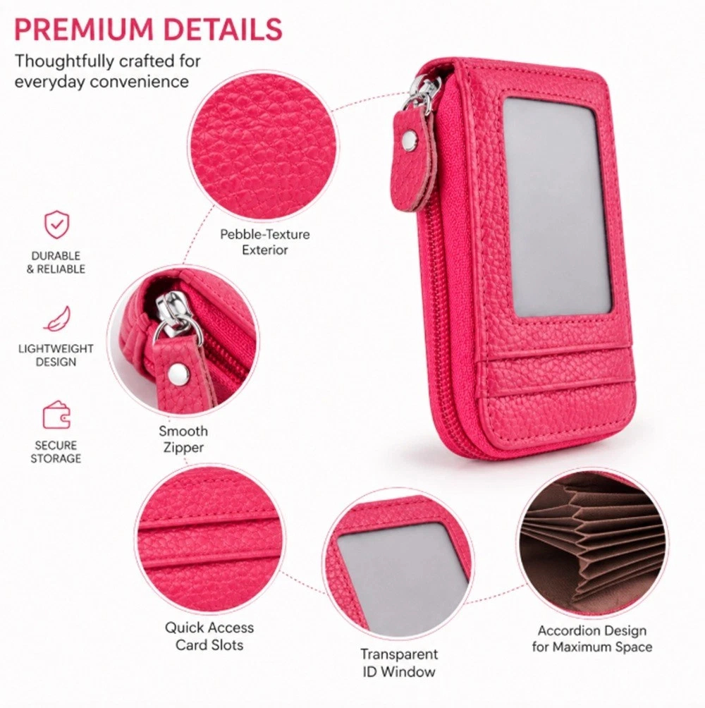 Home Collection Genuine Leather RFID Wallet Slim Zipper Card Holder