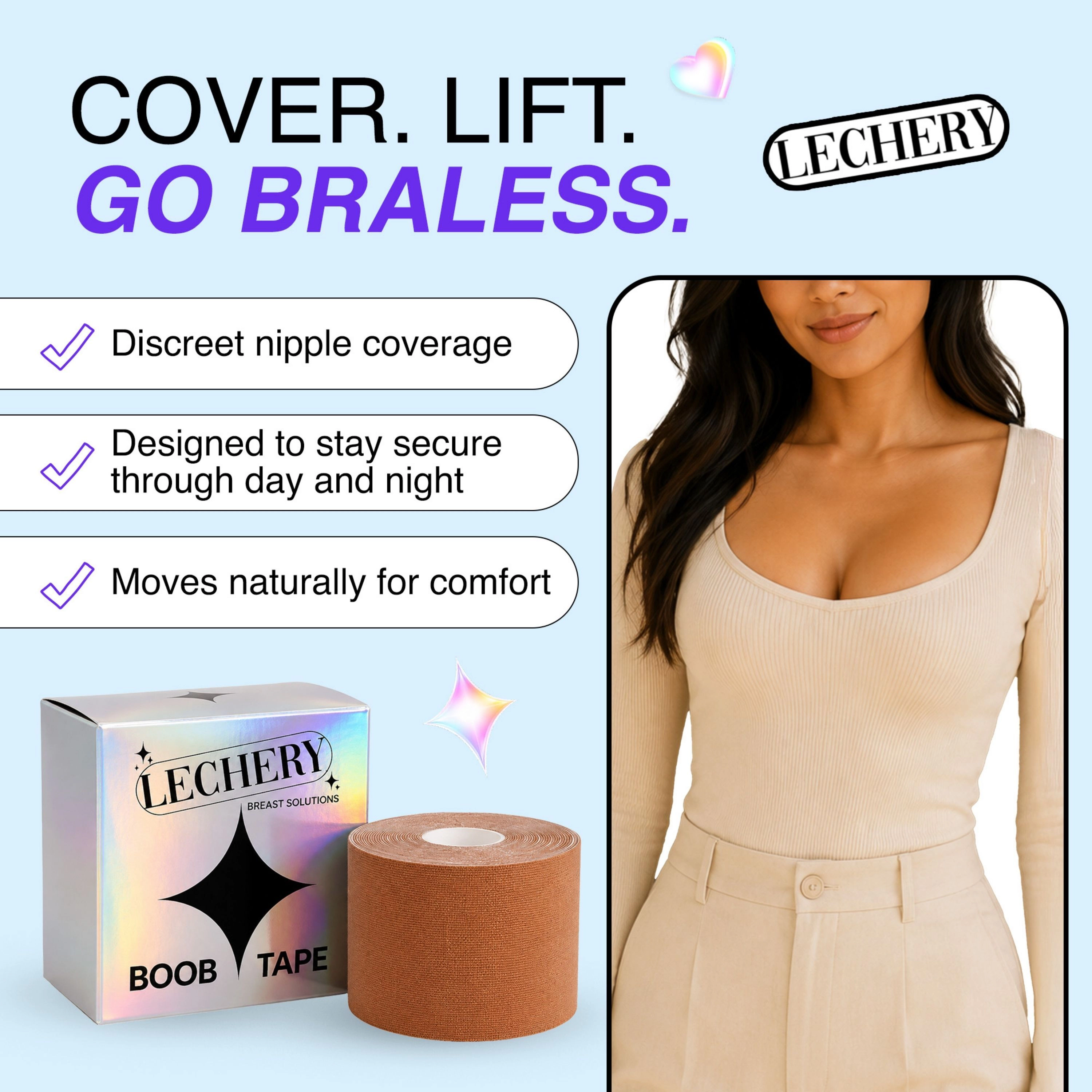 LECHERY Women's Breast Fashion Invisible Sticky Body Tape