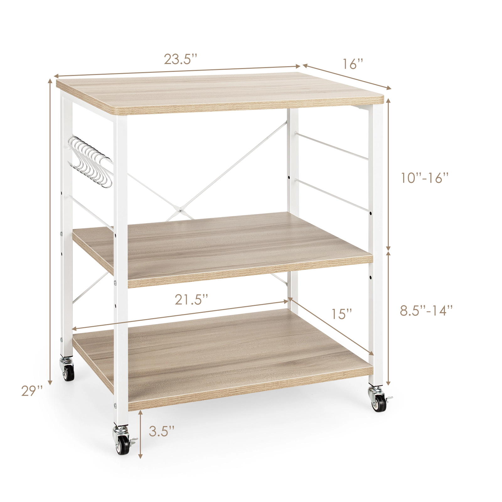 SlickBlue 3-Tier Microwave Oven Stand with Wheels & Storage Shelves