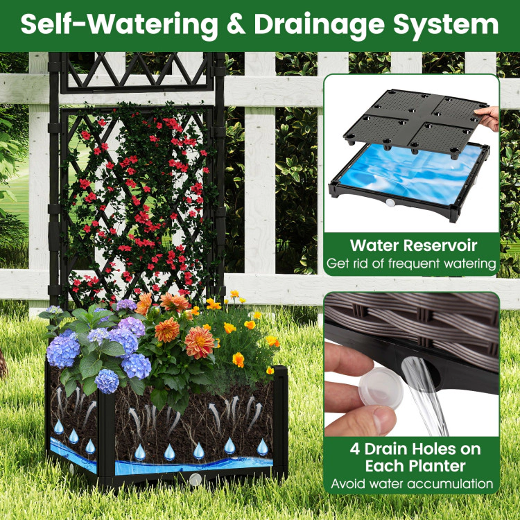 Hivvago Raised Garden Bed with Lattice Trellis  Drainage Self-Watering Elevated Vertical Planter Boxes