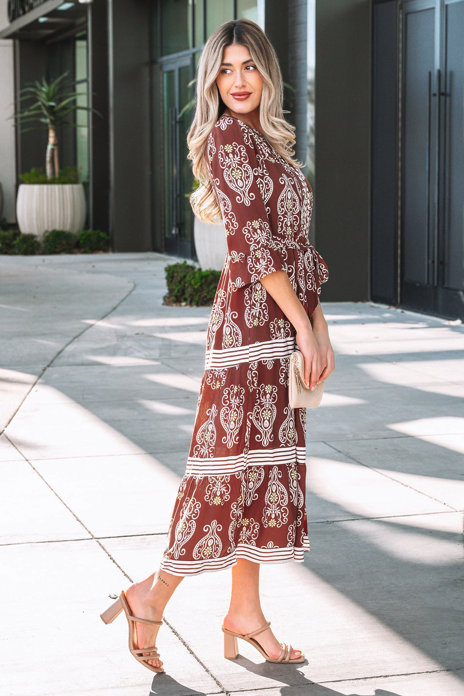 Threaded Pear Women's Katie Trim Tiered Maxi Dress
