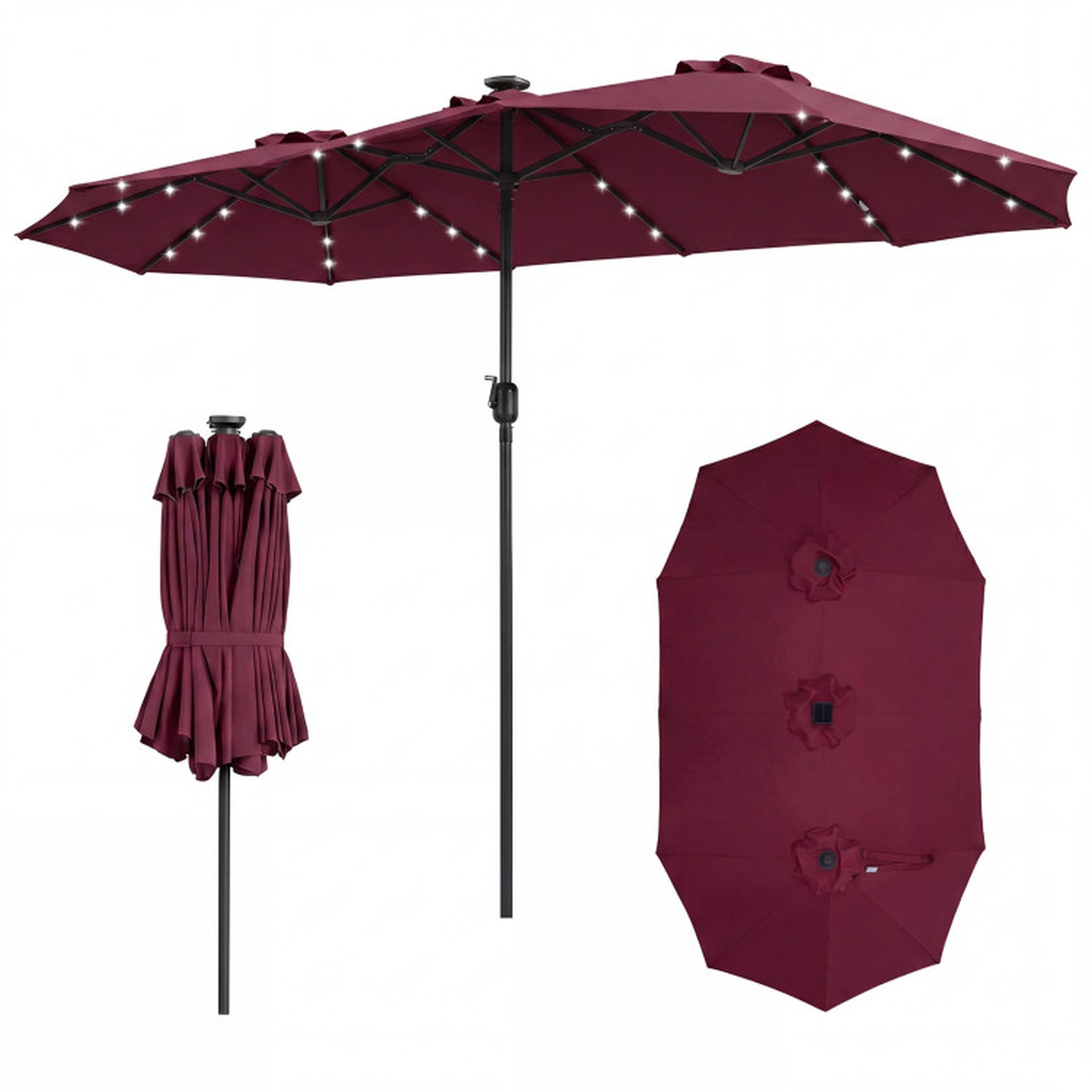 SUGIFT Wine 36 Solar LED Lights 13 FT Double-Sided Rectangle Market Patio Umbrella