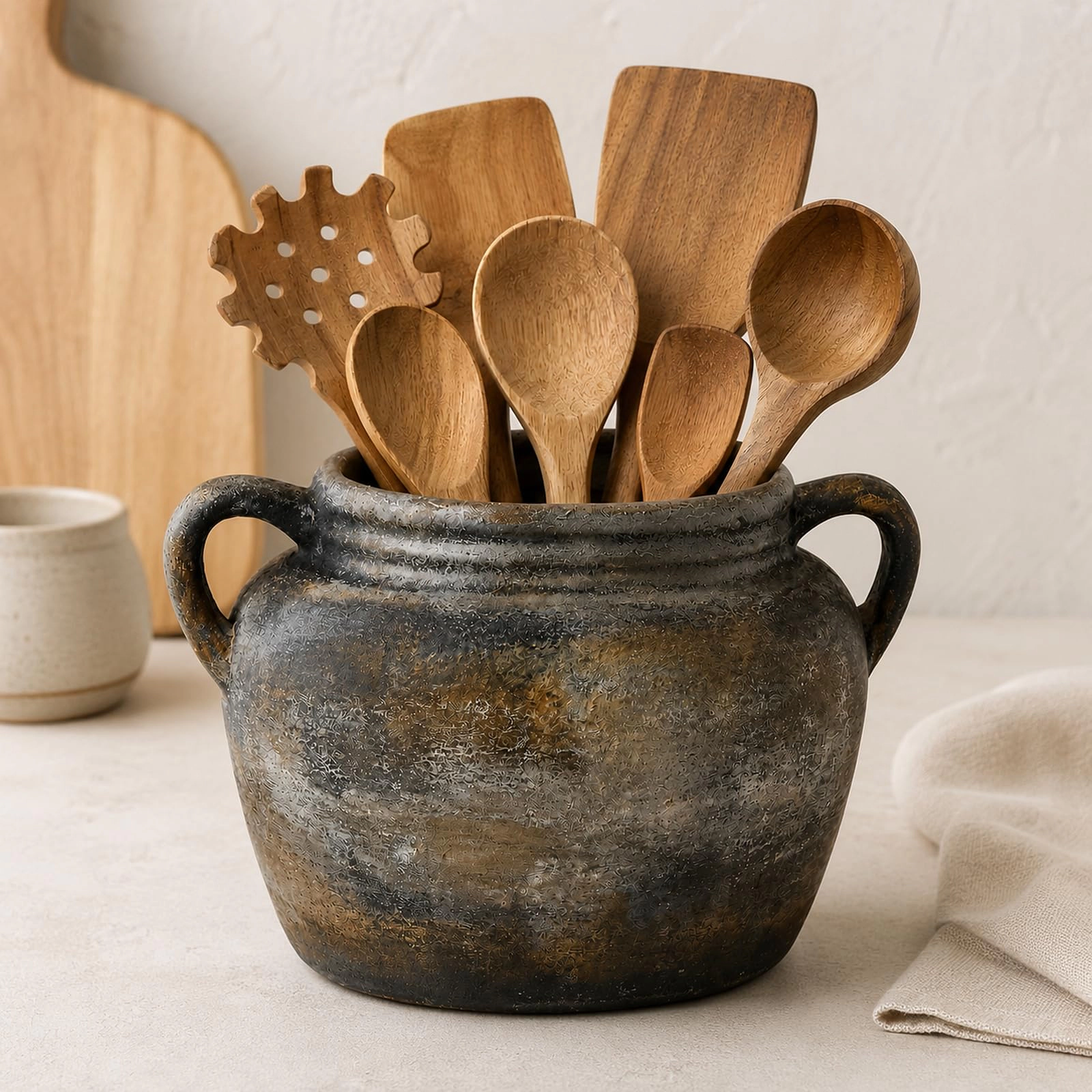 WZK Rustic Farmhouse Handmade Ceramic Kitchen Utensil Holder