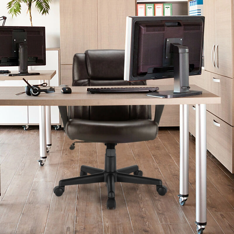SUGIFT 300-lb Capacity Brown PU Leather Executive Computer Desk Chair with Rocking Backrest and Tilt Tension