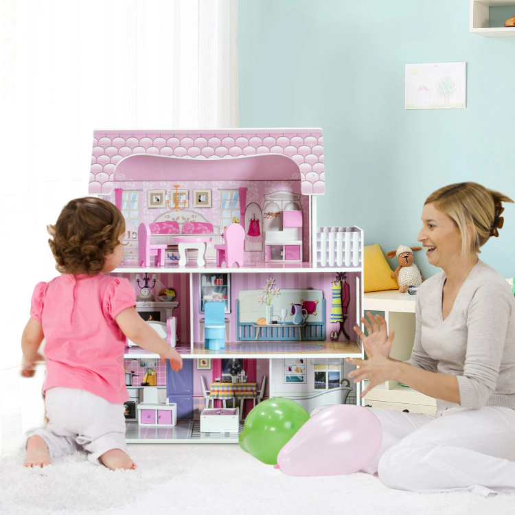 Hivvago 28 Inch Pink Dollhouse with Furniture