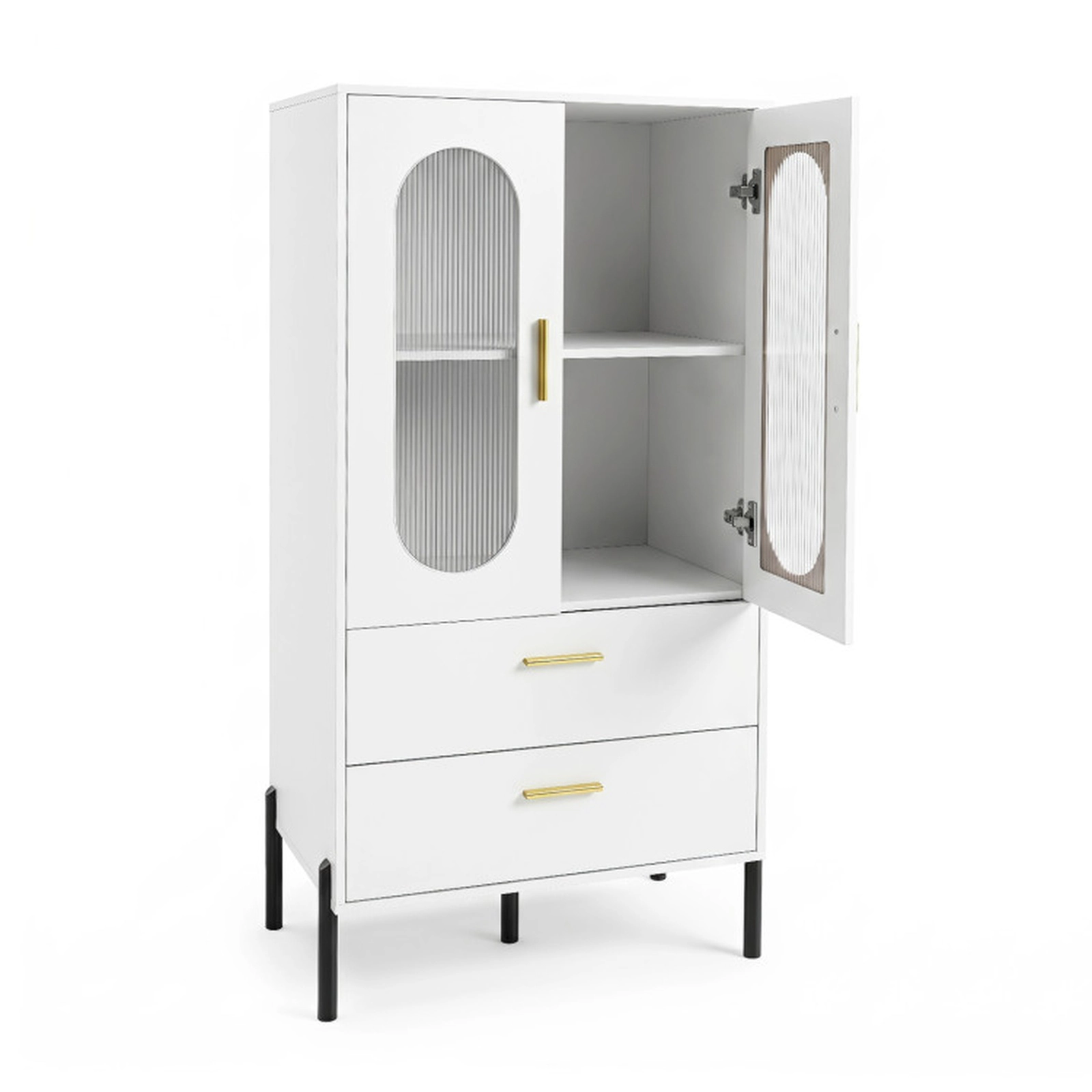 SUGIFT Modern Fluted-Door Sideboard Buffet Cabinet with Drawers and Shelves 47-in Tall 66-lb Top Capacity White